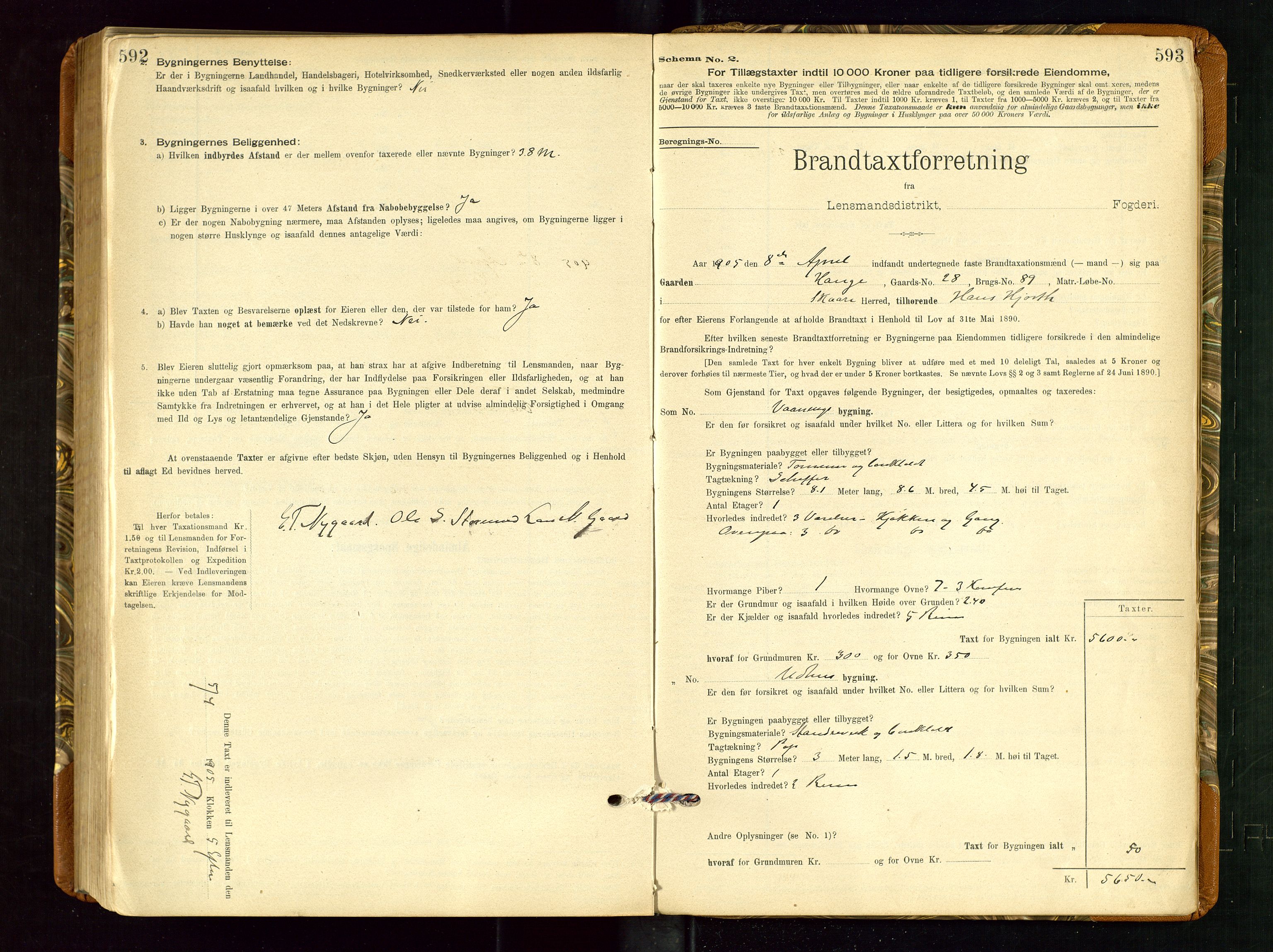 Torvestad lensmannskontor, SAST/A-100307/1/Gob/L0002: "Brandtakstprotokol for Lensmanden i Torvestad", 1900-1905, p. 592-593