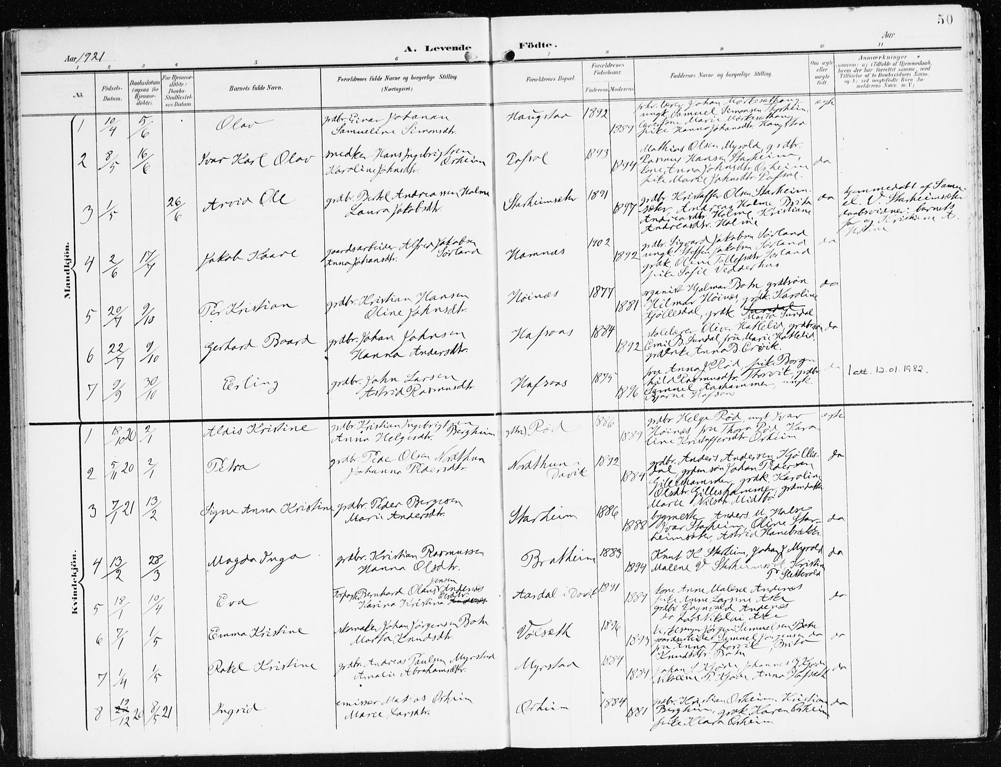 Eid sokneprestembete, AV/SAB-A-82301/H/Haa/Haac/L0002: Parish register (official) no. C 2, 1899-1927, p. 50