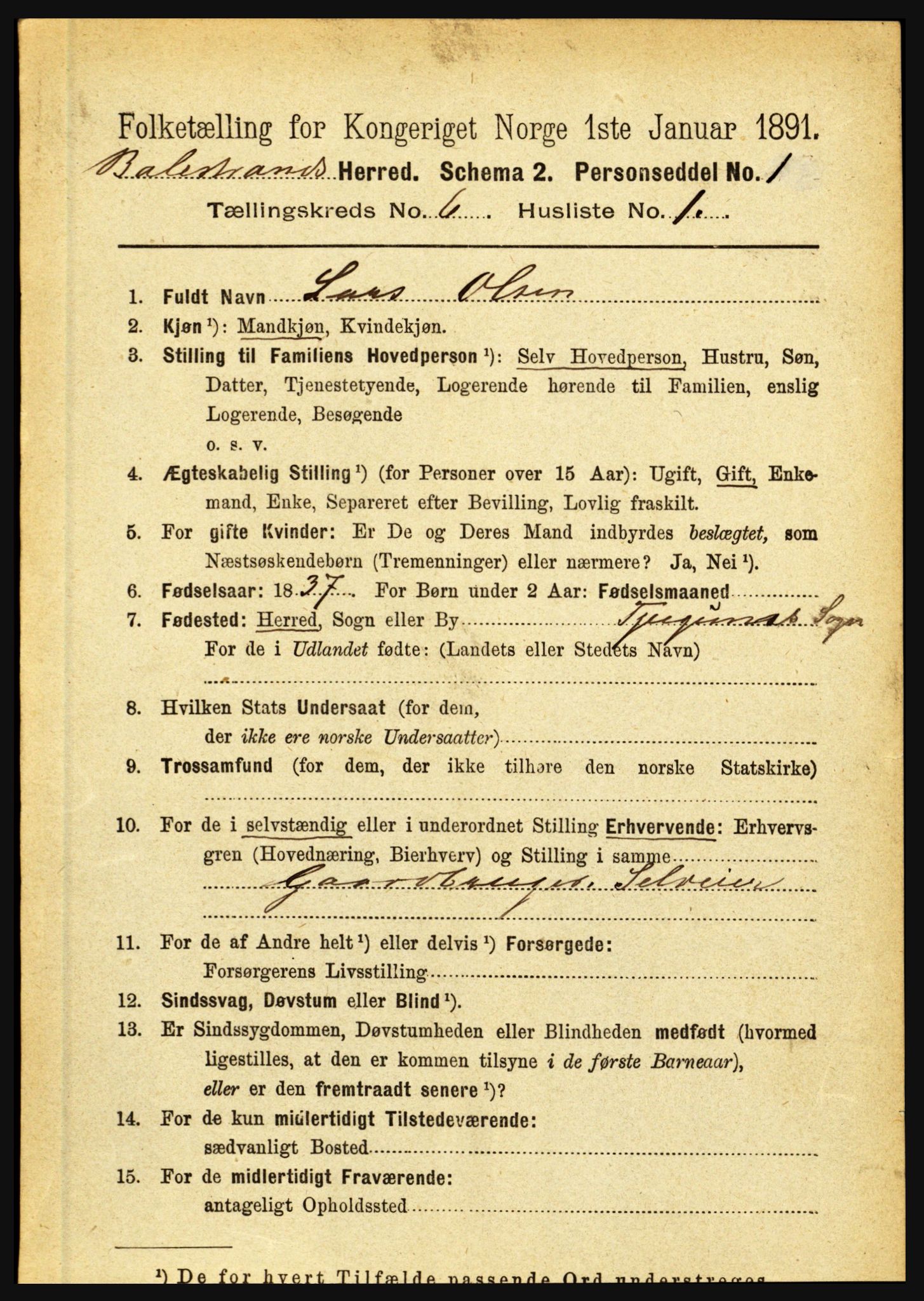 RA, 1891 census for 1418 Balestrand, 1891, p. 1359