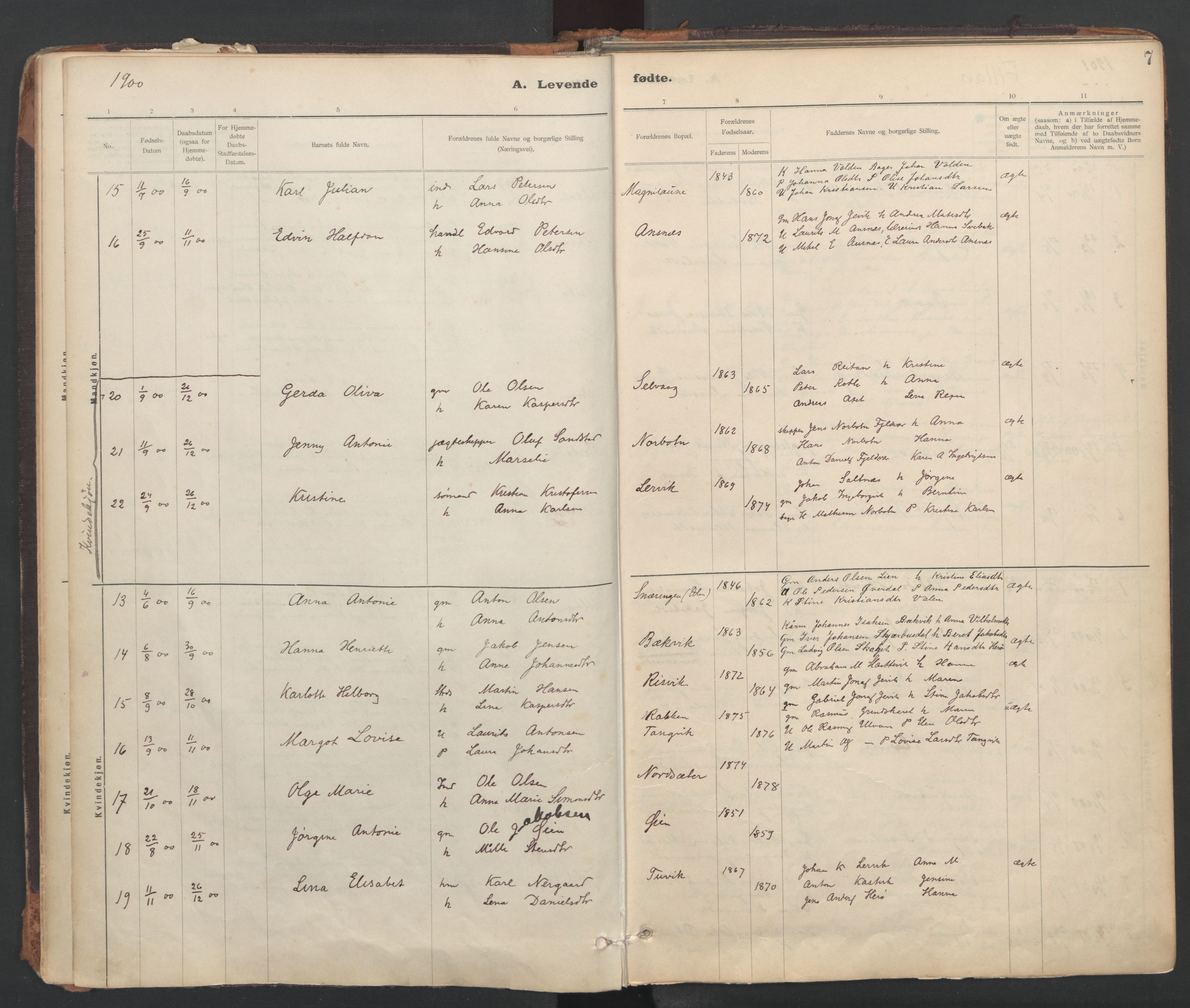 Ministerialprotokoller, klokkerbøker og fødselsregistre - Sør-Trøndelag, AV/SAT-A-1456/637/L0559: Parish register (official) no. 637A02, 1899-1923, p. 7