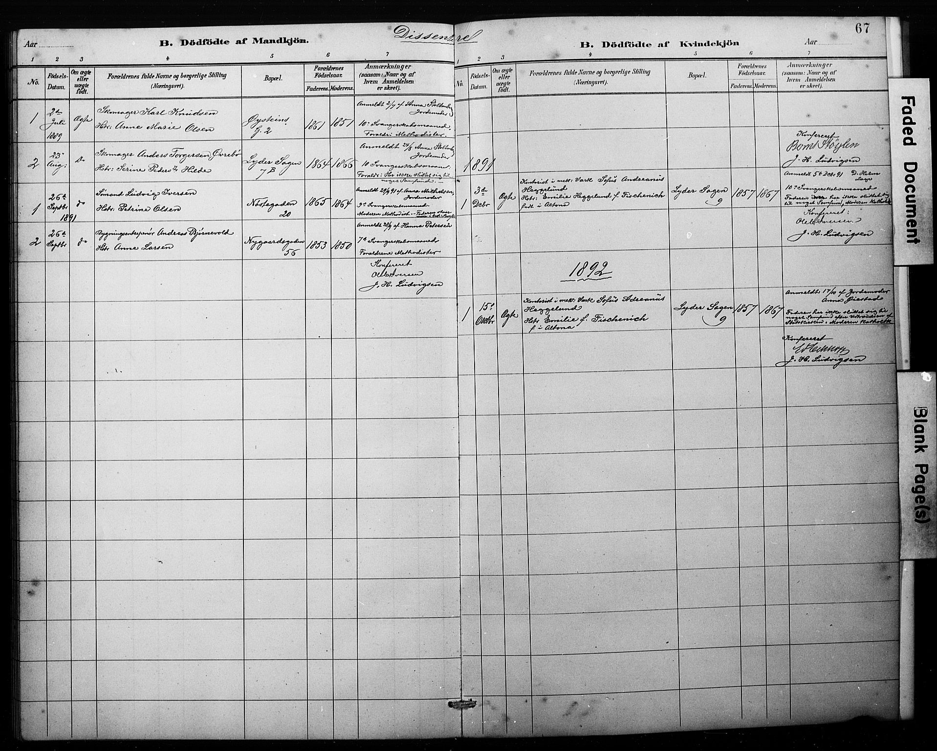 Johanneskirken sokneprestembete, SAB/A-76001/H/Hab: Parish register (copy) no. E 1, 1885-1915, p. 67
