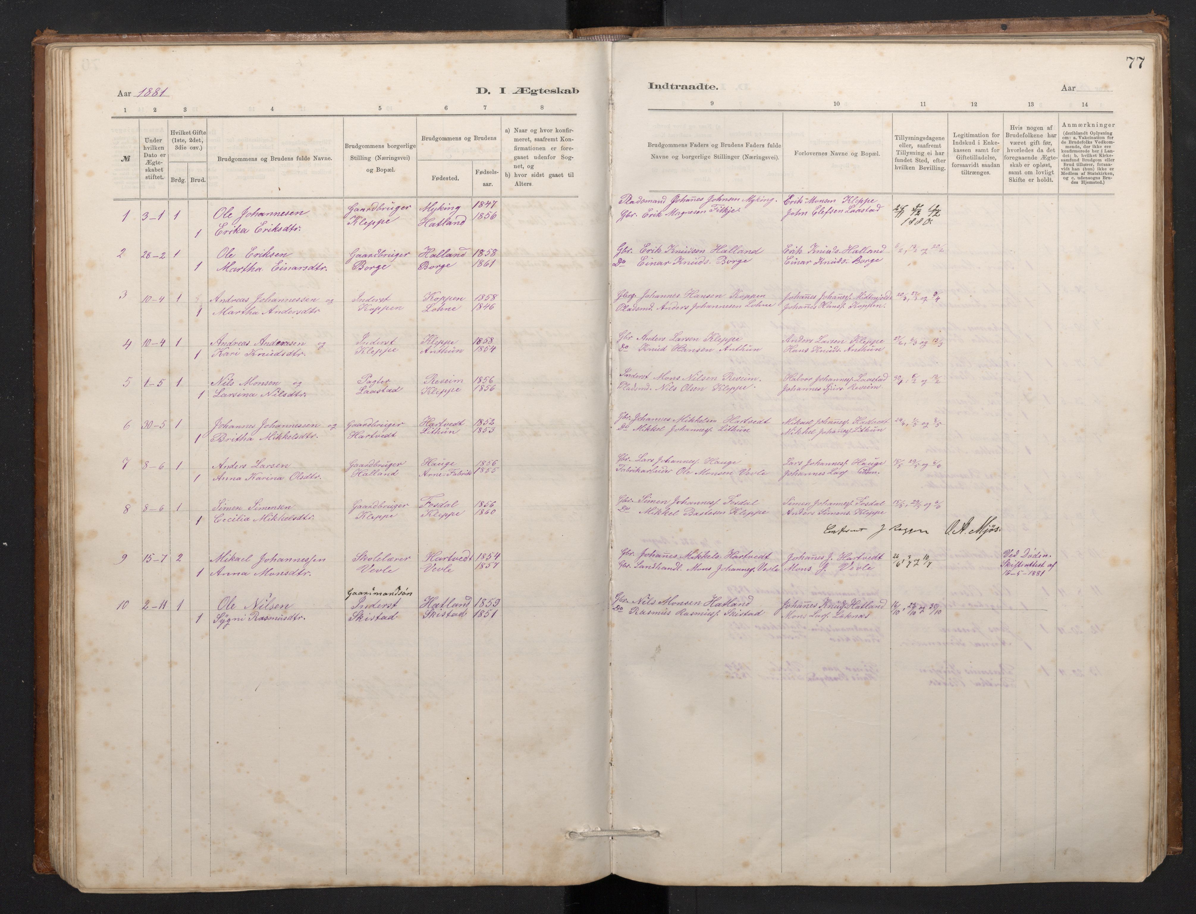 Haus sokneprestembete, AV/SAB-A-75601/H/Hab: Parish register (copy) no. C 2, 1878-1892, p. 76b-77a