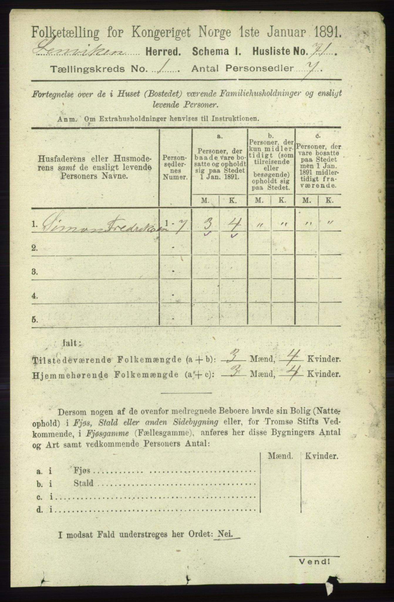 RA, 1891 census for 1931 Lenvik, 1891, p. 94