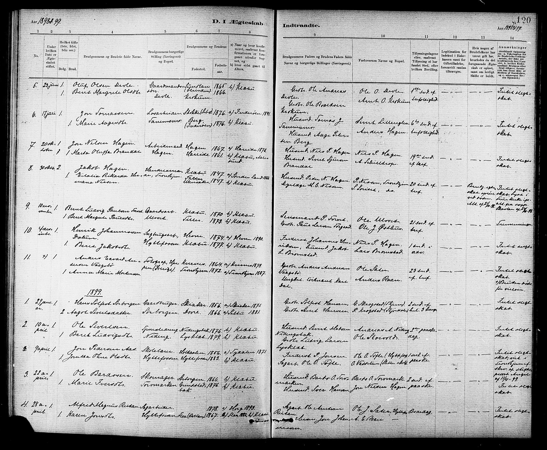 Ministerialprotokoller, klokkerbøker og fødselsregistre - Sør-Trøndelag, AV/SAT-A-1456/618/L0452: Parish register (copy) no. 618C03, 1884-1906, p. 120