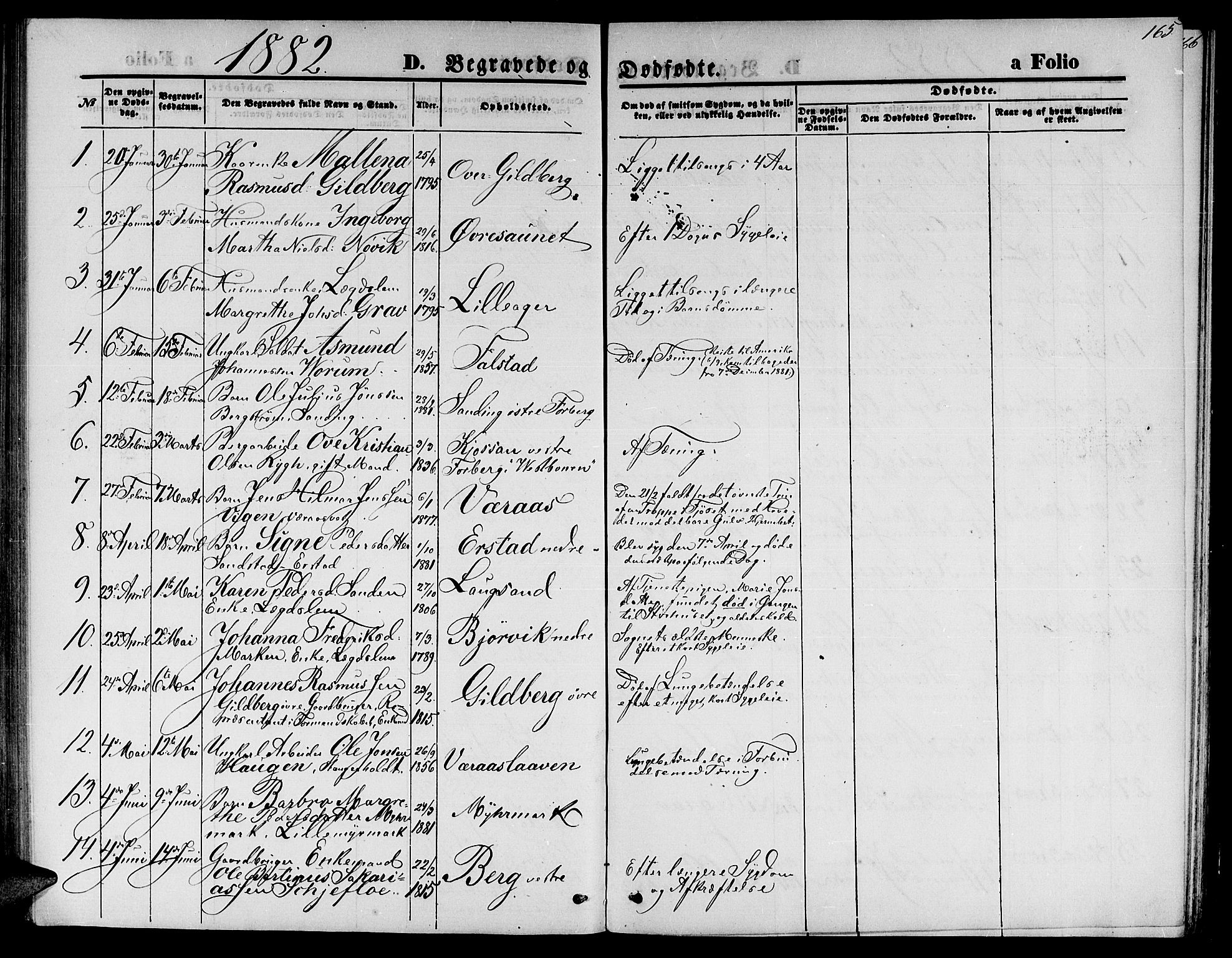 Ministerialprotokoller, klokkerbøker og fødselsregistre - Nord-Trøndelag, AV/SAT-A-1458/722/L0225: Parish register (copy) no. 722C01, 1871-1888, p. 165