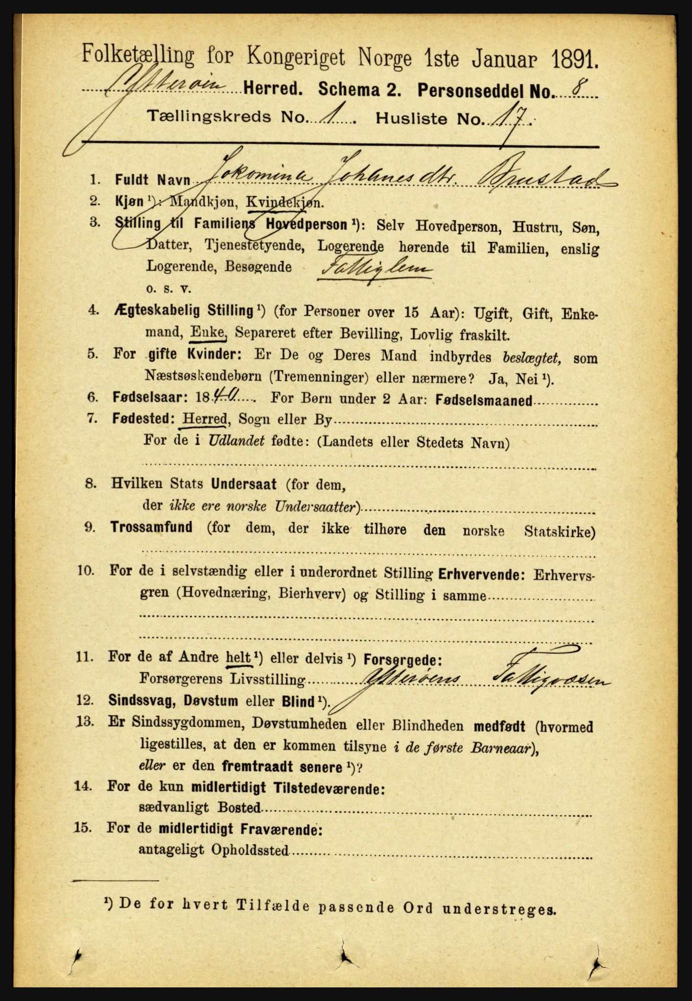 RA, 1891 census for 1722 Ytterøy, 1891, p. 219