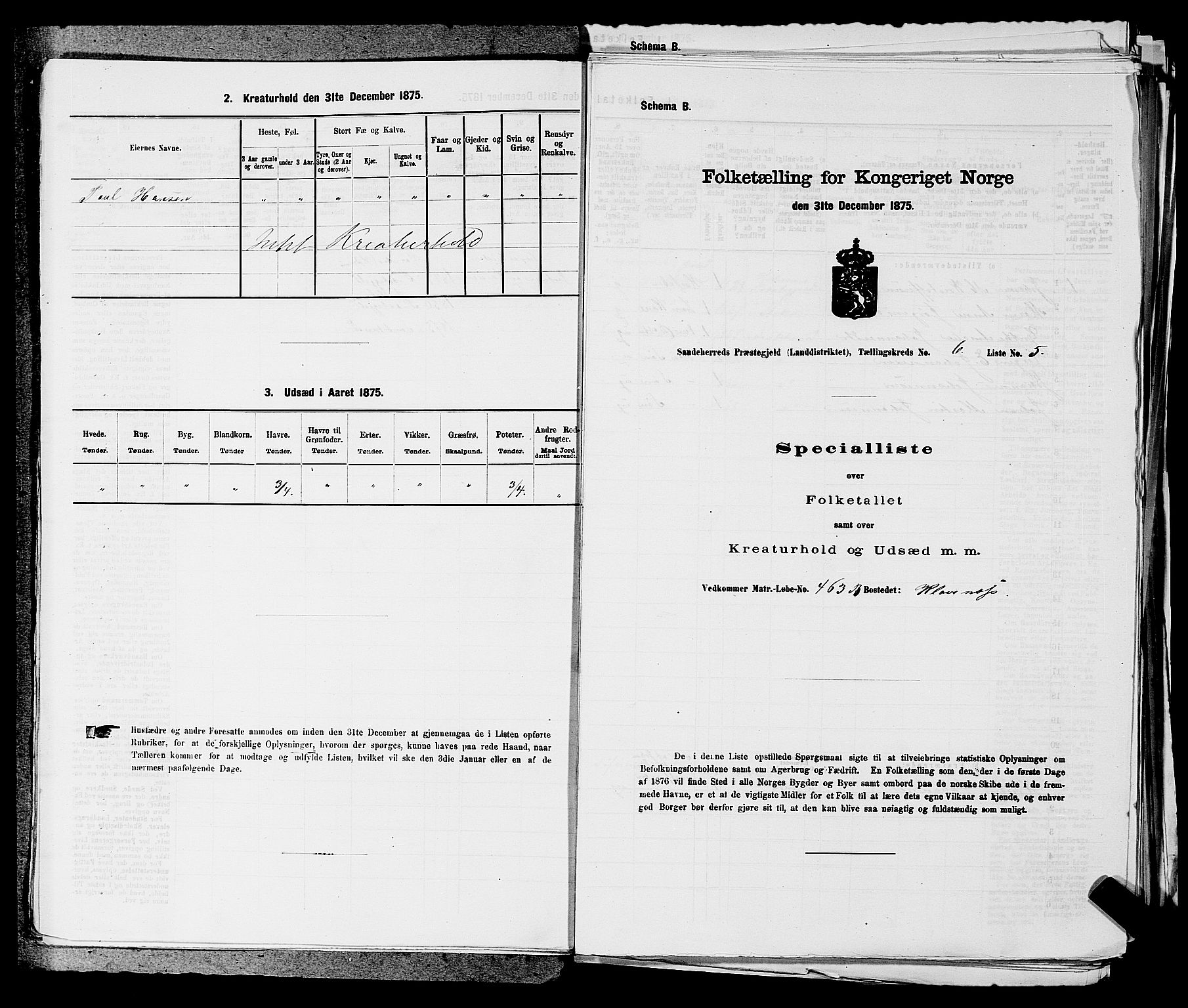 SAKO, 1875 census for 0724L Sandeherred/Sandeherred, 1875, p. 1310