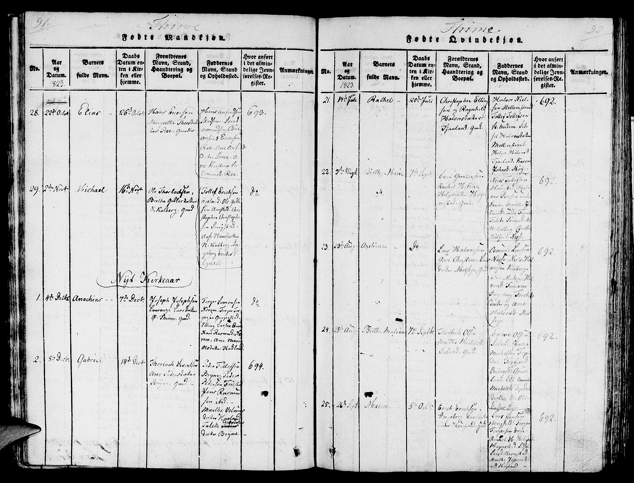 Lye sokneprestkontor, SAST/A-101794/001/30/30BA/L0003: Parish register (official) no. A 3 /1, 1816-1826, p. 91-92