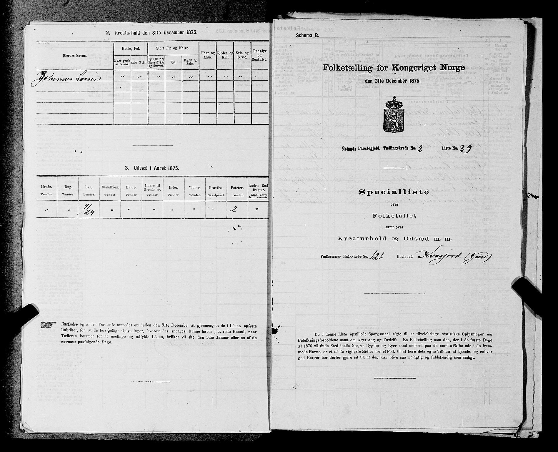 SAKO, 1875 census for 0831P Moland, 1875, p. 217