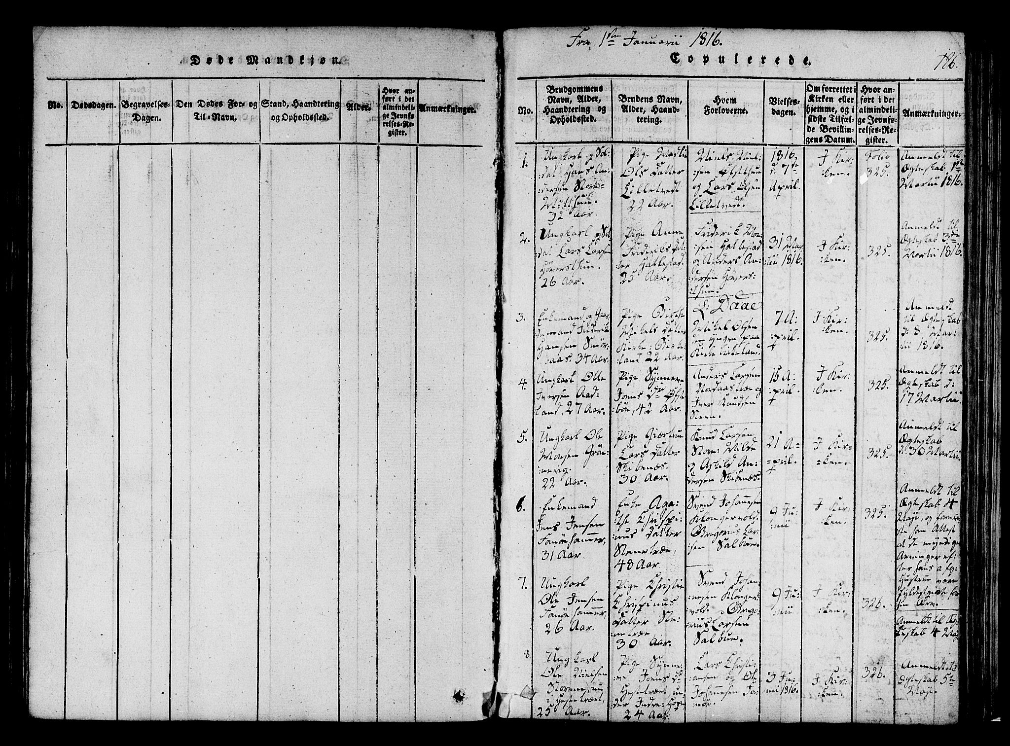 Fana Sokneprestembete, SAB/A-75101/H/Haa/Haaa/L0007: Parish register (official) no. A 7, 1816-1828, p. 186