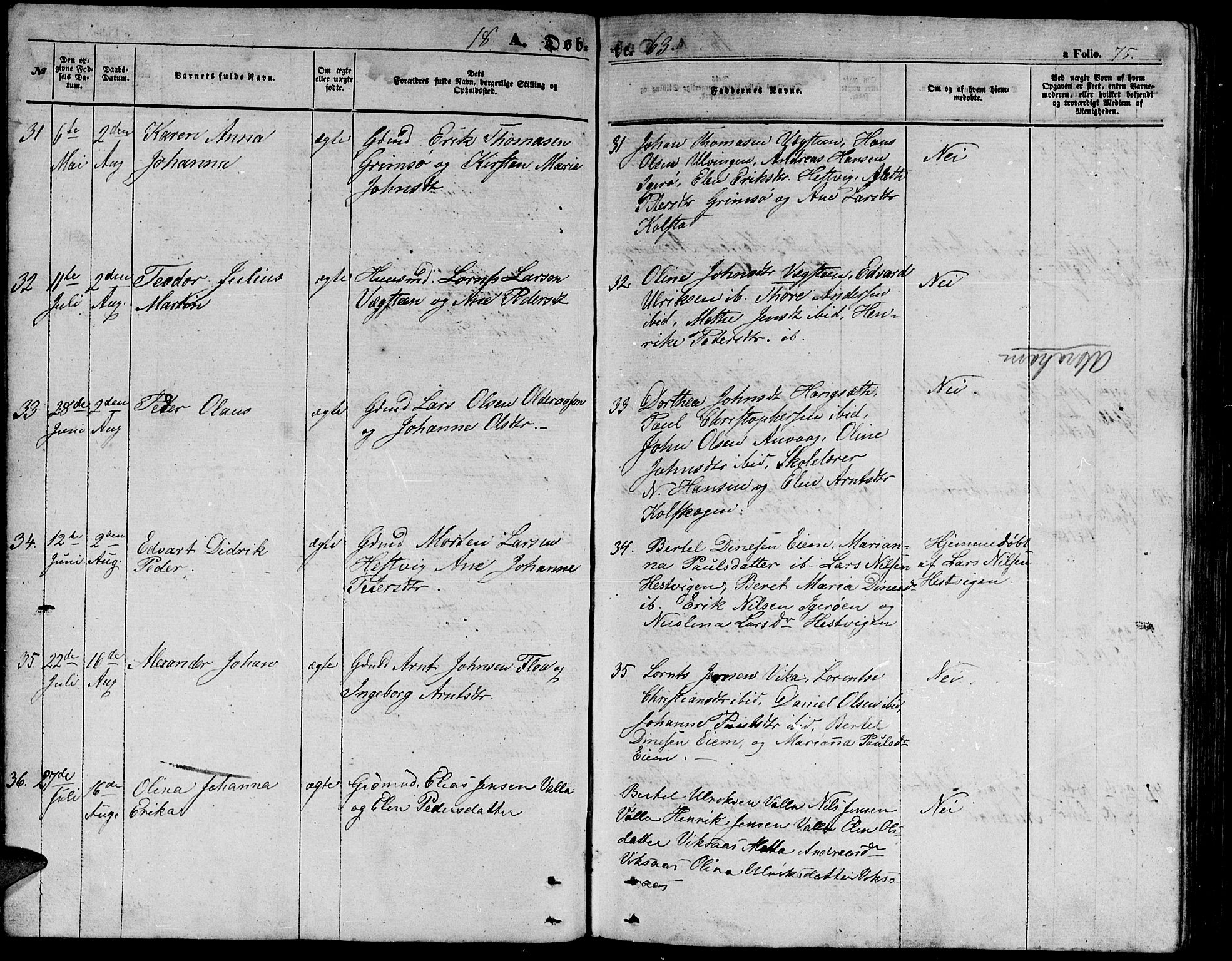 Ministerialprotokoller, klokkerbøker og fødselsregistre - Nordland, AV/SAT-A-1459/816/L0251: Parish register (copy) no. 816C01, 1852-1870, p. 75