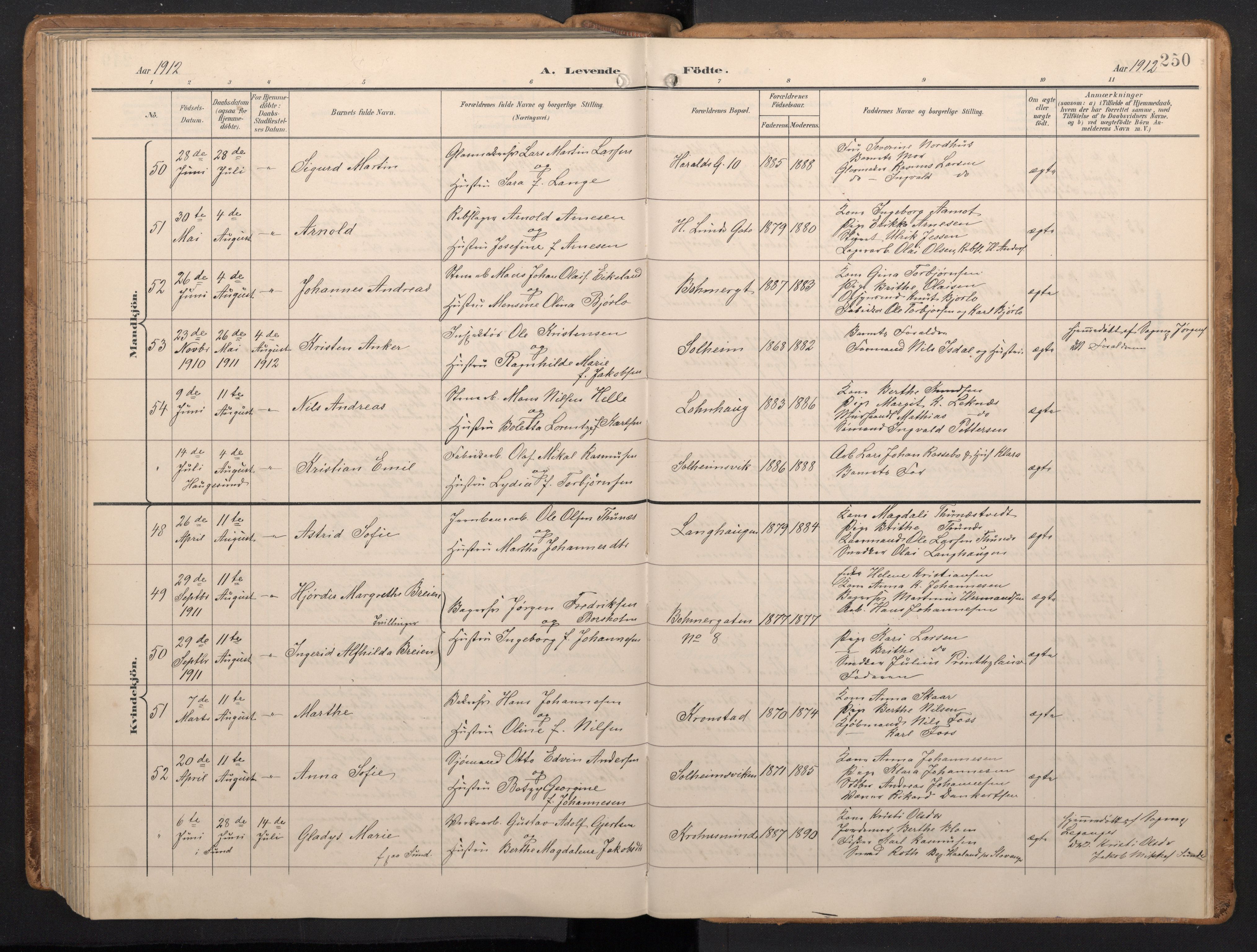 Årstad Sokneprestembete, AV/SAB-A-79301/H/Hab/L0002: Parish register (copy) no. A 2, 1896-1912, p. 249b-250a