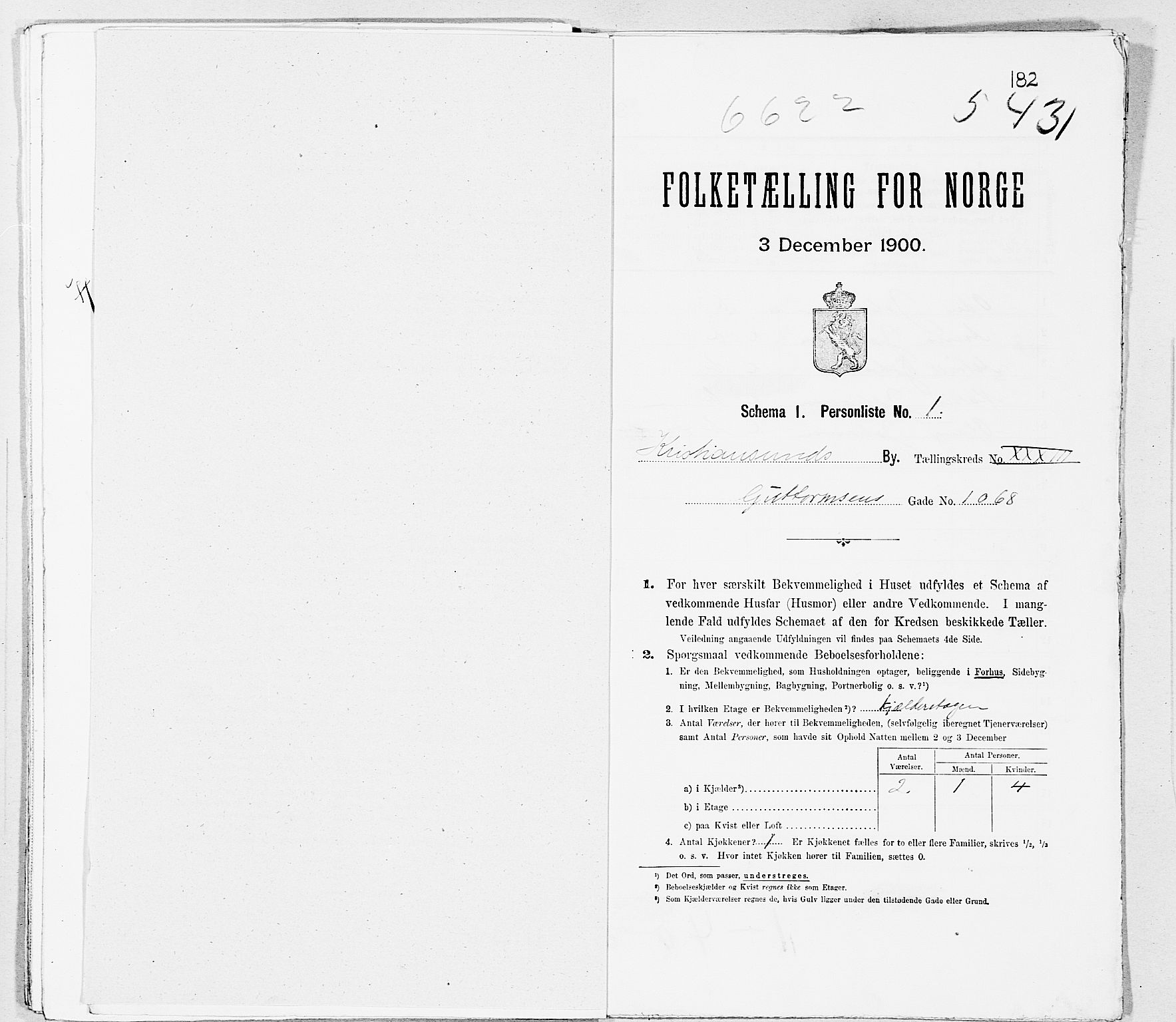 SAT, 1900 census for Kristiansund, 1900, p. 3428