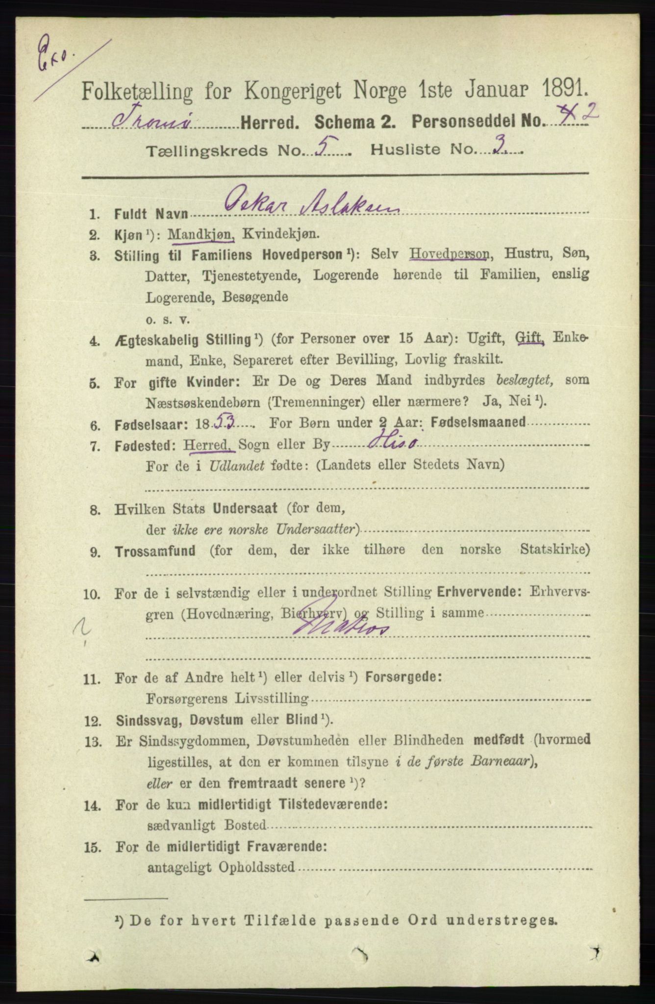 RA, Census 1891 for Nedenes amt: Gjenparter av personsedler for beslektede ektefeller, menn, 1891, p. 576