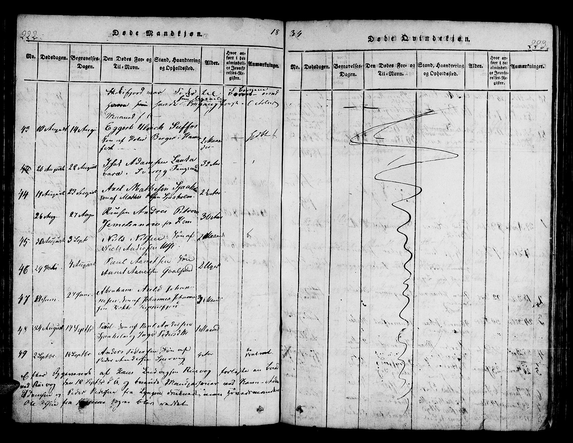Hammerfest sokneprestkontor, SATØ/S-1347/H/Ha/L0003.kirke: Parish register (official) no. 3, 1821-1842, p. 222-223