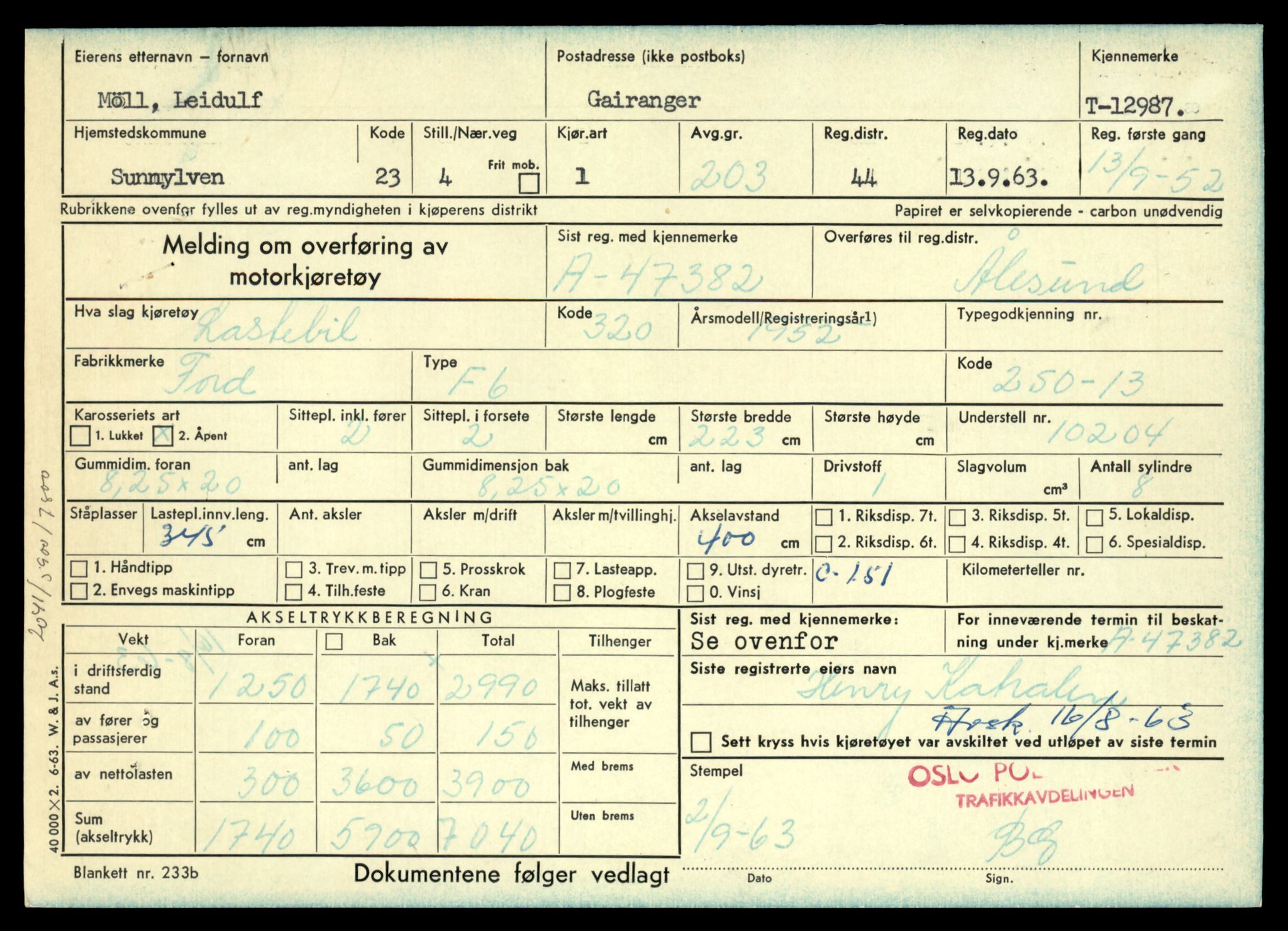Møre og Romsdal vegkontor - Ålesund trafikkstasjon, AV/SAT-A-4099/F/Fe/L0036: Registreringskort for kjøretøy T 12831 - T 13030, 1927-1998, p. 2319
