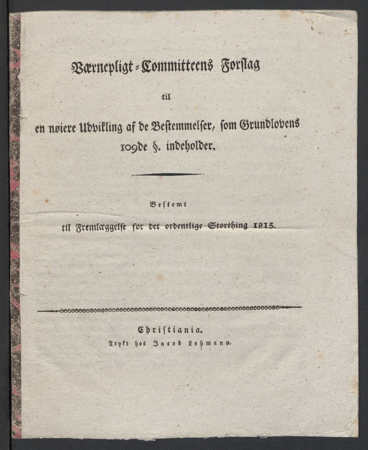Christie, Wilhelm Frimann Koren, RA/PA-0014/F/L0005: Christies dokumenter fra Stortinget, 1815-1816, p. 278