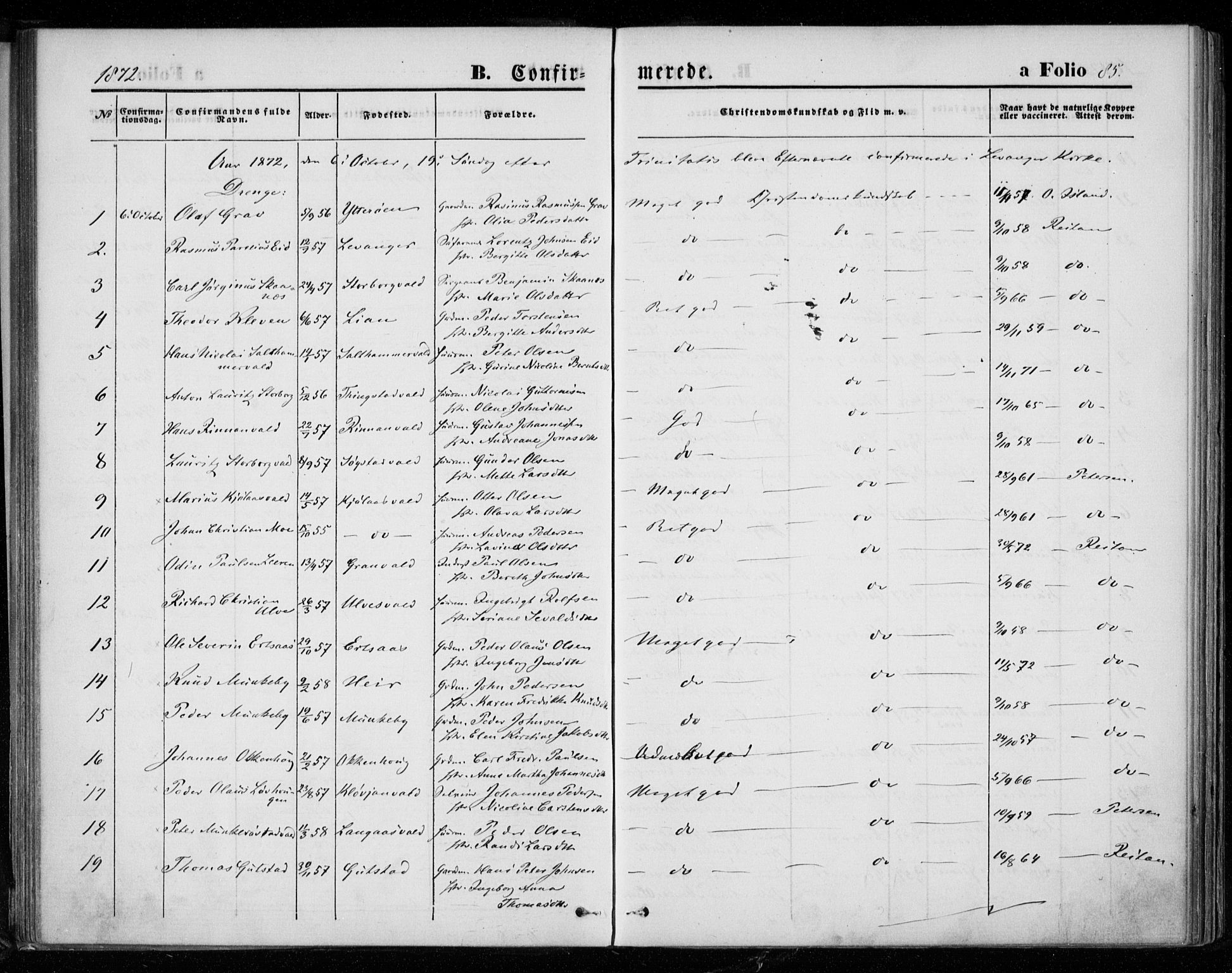 Ministerialprotokoller, klokkerbøker og fødselsregistre - Nord-Trøndelag, AV/SAT-A-1458/721/L0206: Parish register (official) no. 721A01, 1864-1874, p. 85