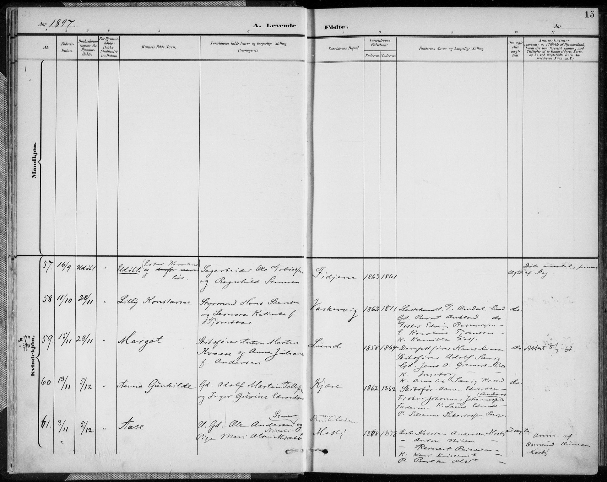 Oddernes sokneprestkontor, AV/SAK-1111-0033/F/Fa/Faa/L0010: Parish register (official) no. A 10, 1897-1911, p. 15