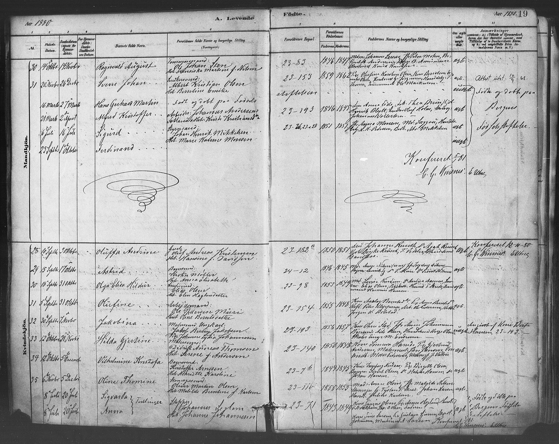Mariakirken Sokneprestembete, SAB/A-76901/H/Haa/L0007: Parish register (official) no. A 7, 1878-1893, p. 19