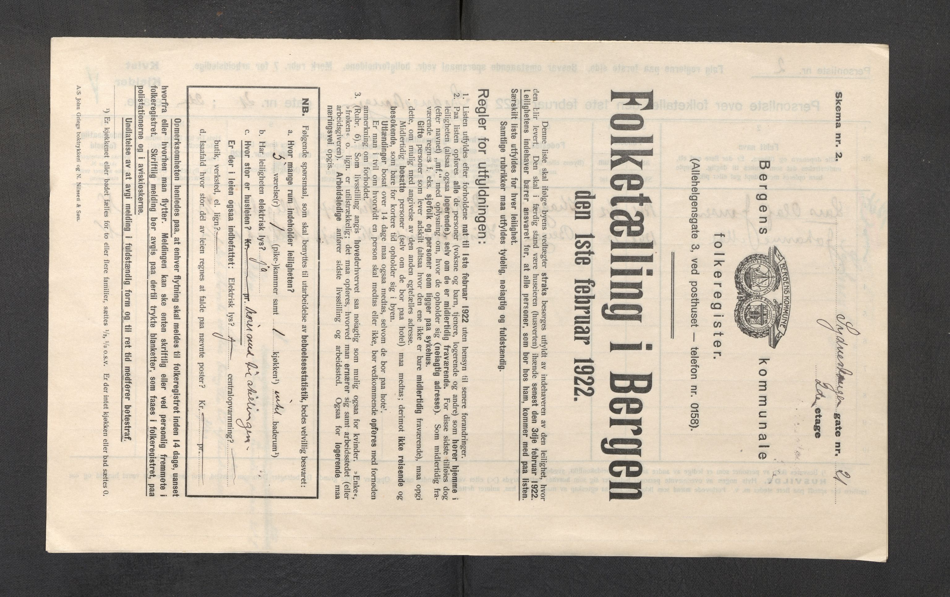 SAB, Municipal Census 1922 for Bergen, 1922, p. 42457