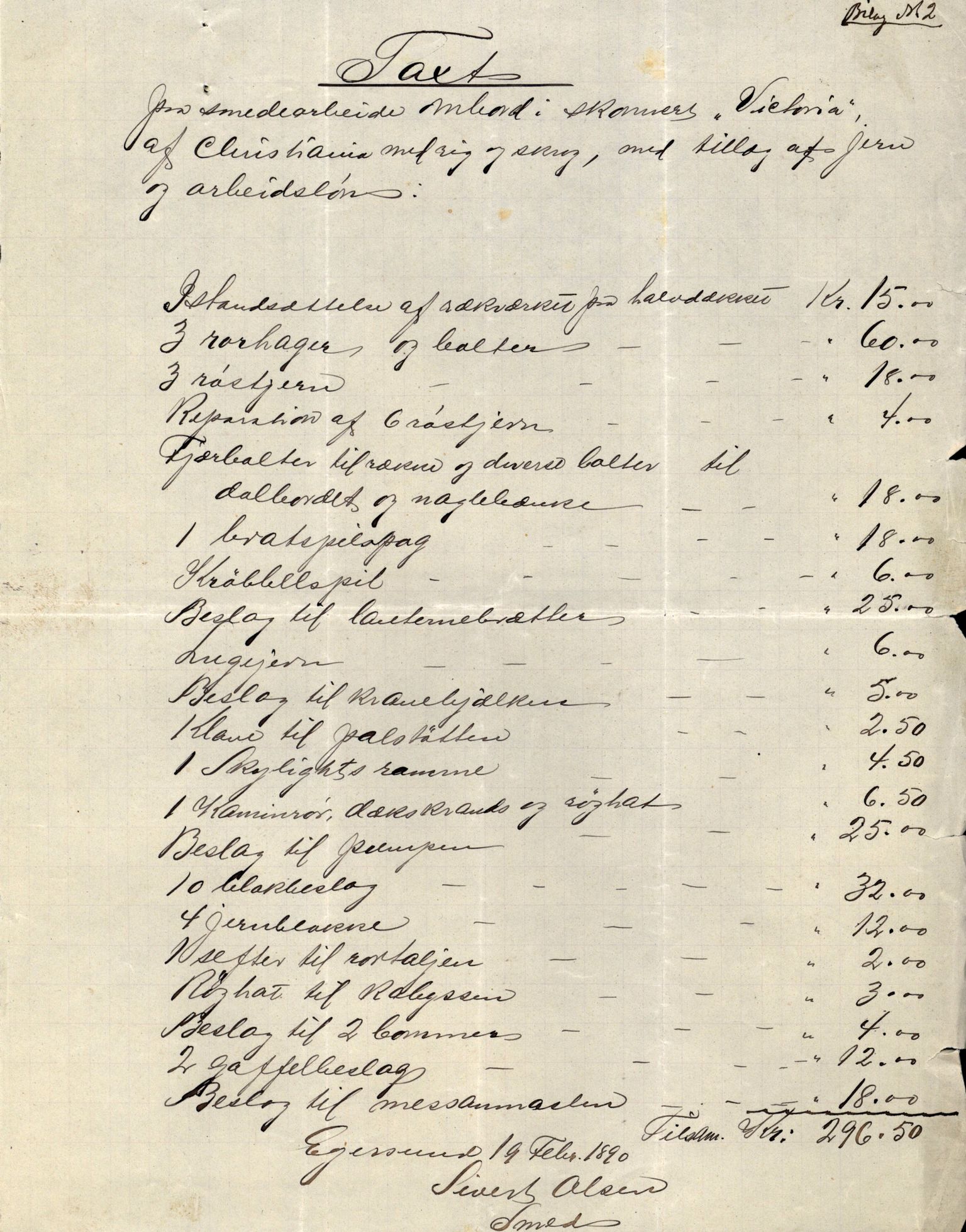 Pa 63 - Østlandske skibsassuranceforening, VEMU/A-1079/G/Ga/L0025/0002: Havaridokumenter / Victoria, St. Petersburg, Windsor, 1890, p. 7