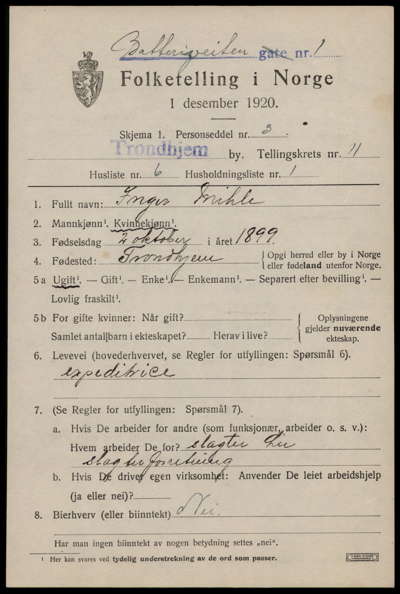 SAT, 1920 census for Trondheim, 1920, p. 46310