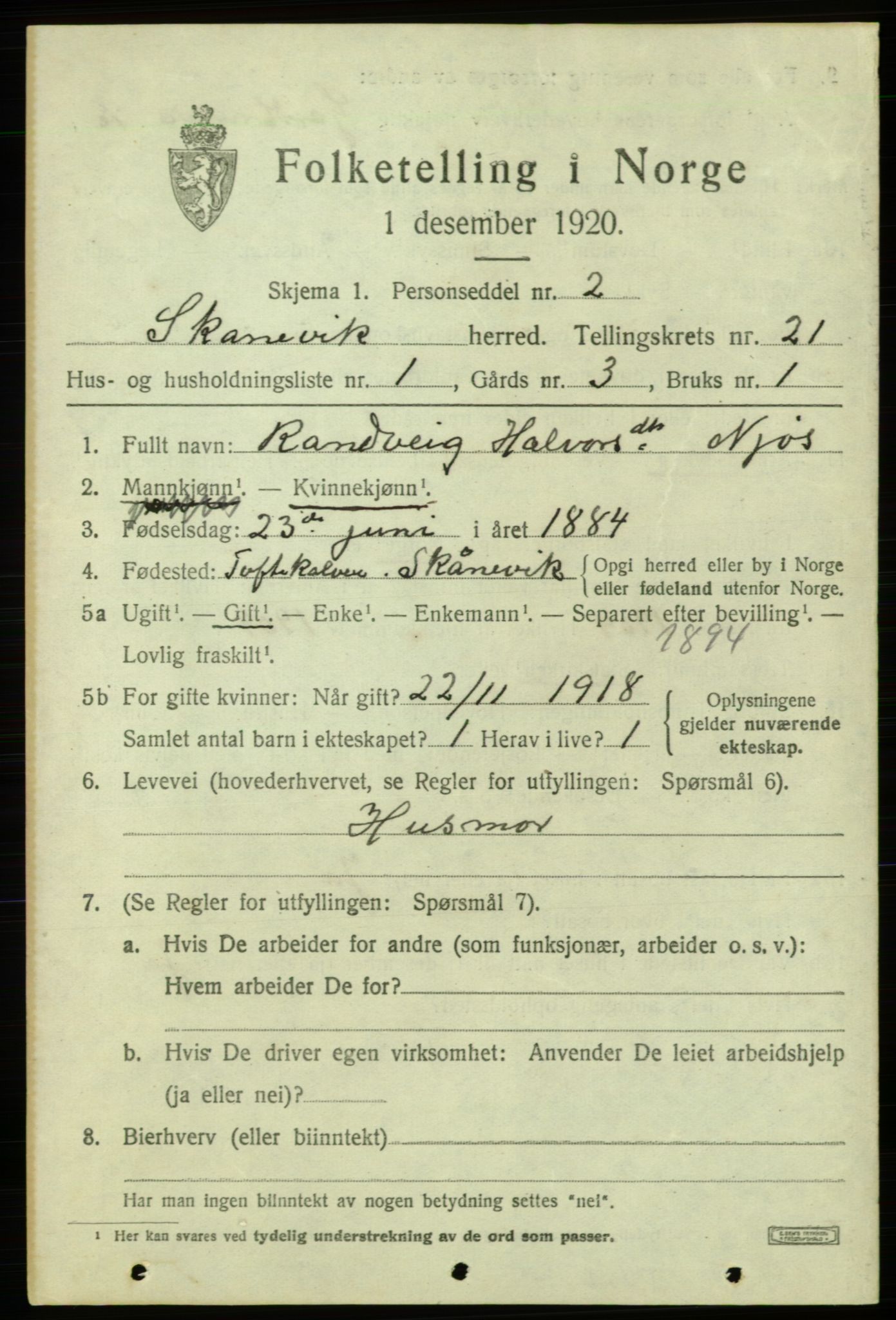 SAB, 1920 census for Skånevik, 1920, p. 7775