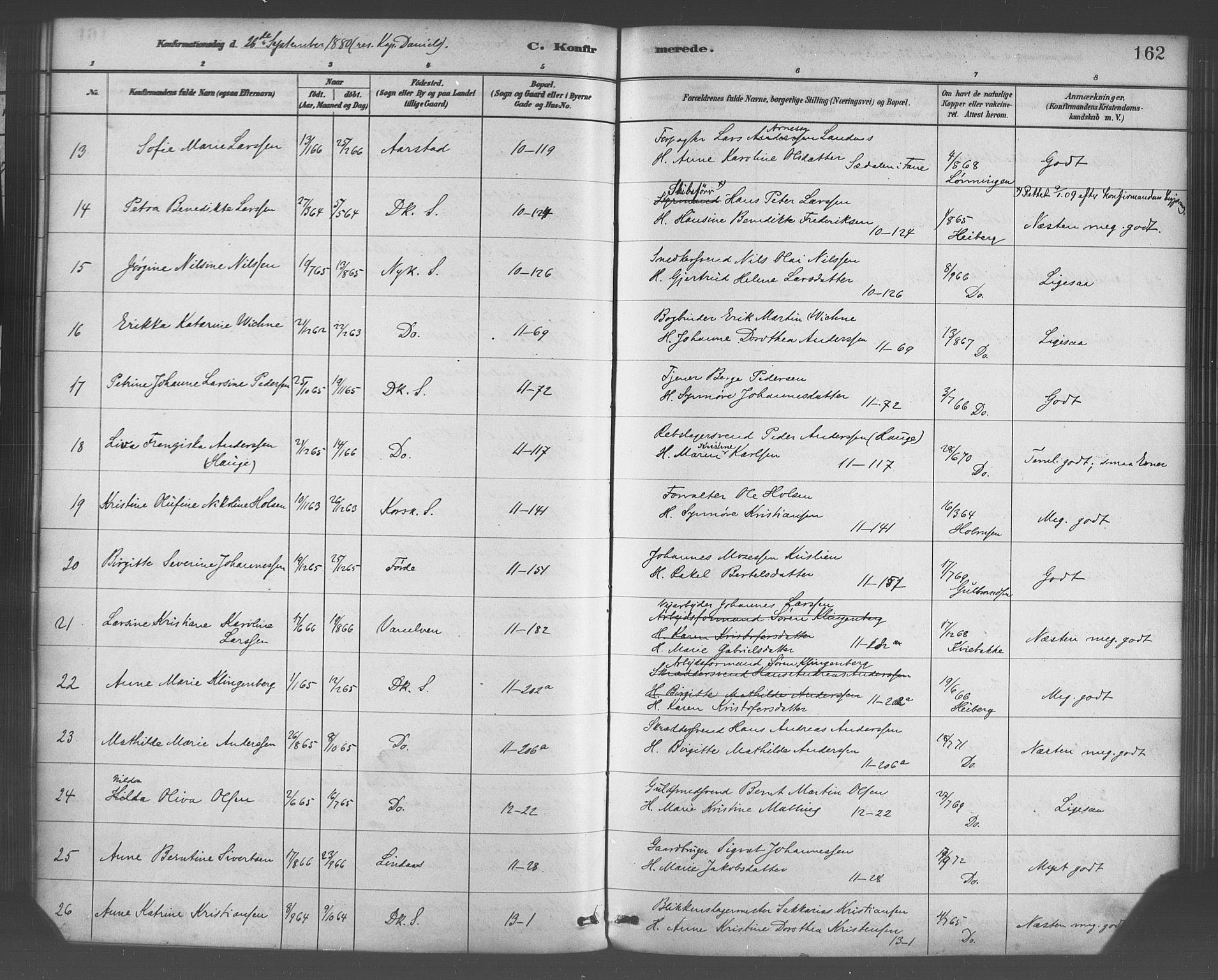 Domkirken sokneprestembete, AV/SAB-A-74801/H/Haa/L0030: Parish register (official) no. C 5, 1880-1898, p. 162