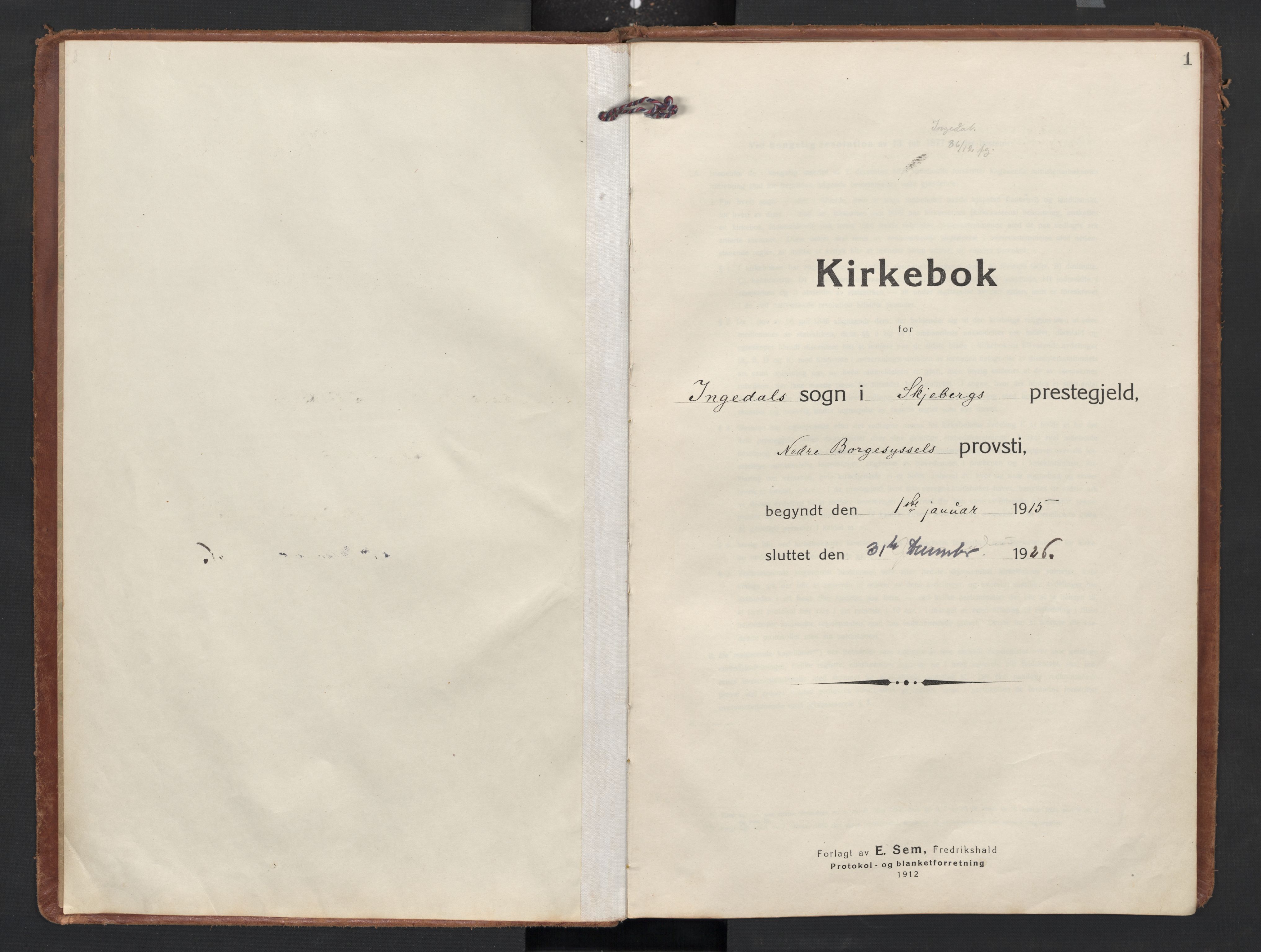 Skjeberg prestekontor Kirkebøker, SAO/A-10923/F/Fc/L0003: Parish register (official) no. III 3, 1915-1926, p. 1