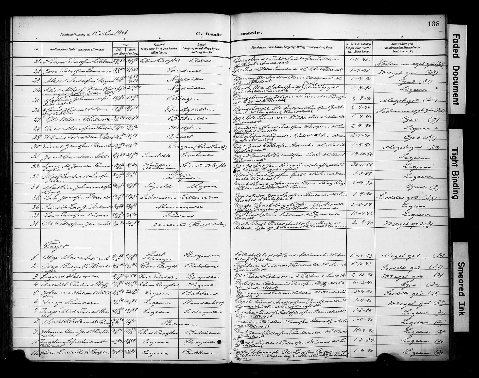 Ministerialprotokoller, klokkerbøker og fødselsregistre - Sør-Trøndelag, SAT/A-1456/681/L0936: Parish register (official) no. 681A14, 1899-1908, p. 138