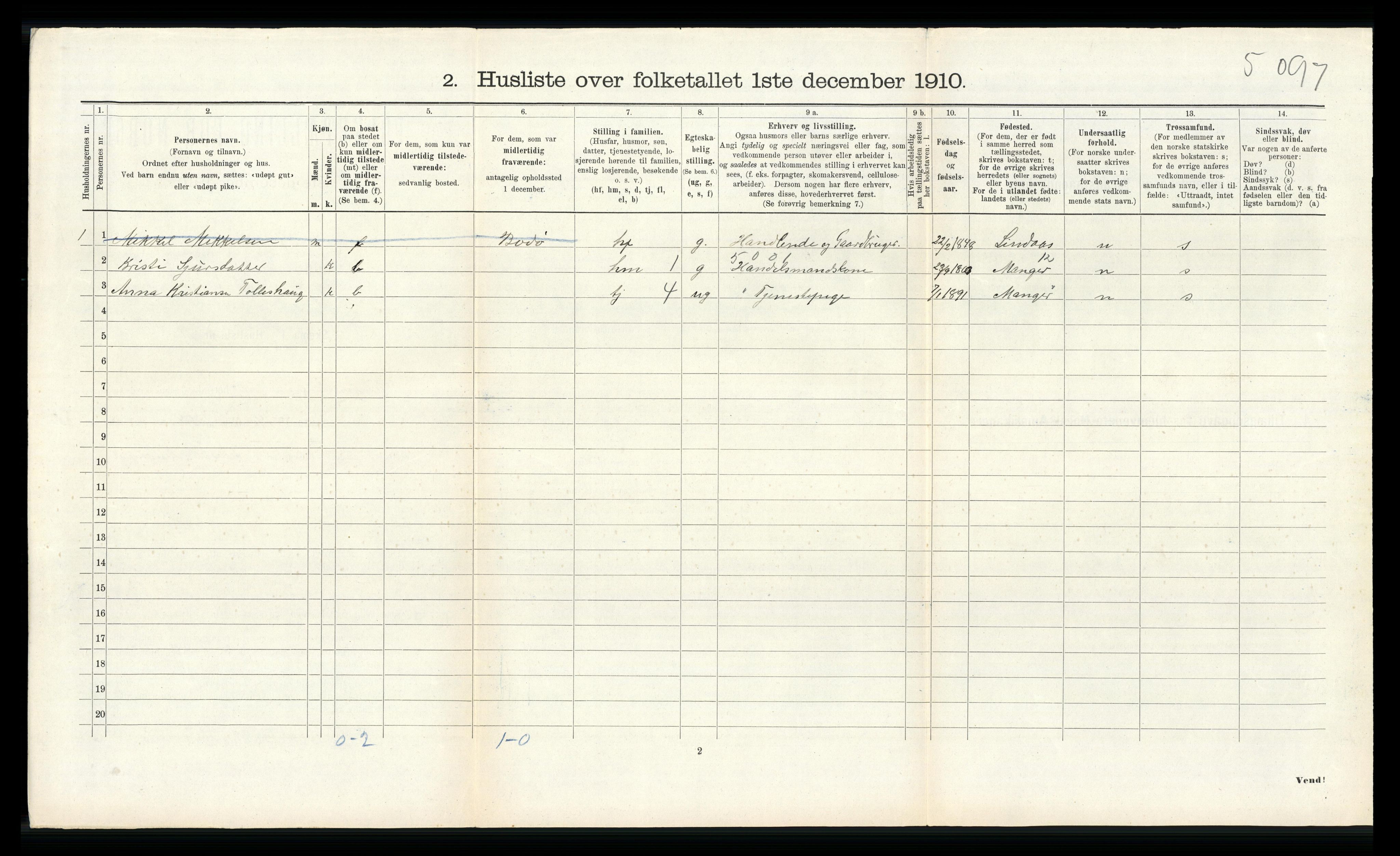 RA, 1910 census for Alversund, 1910, p. 651