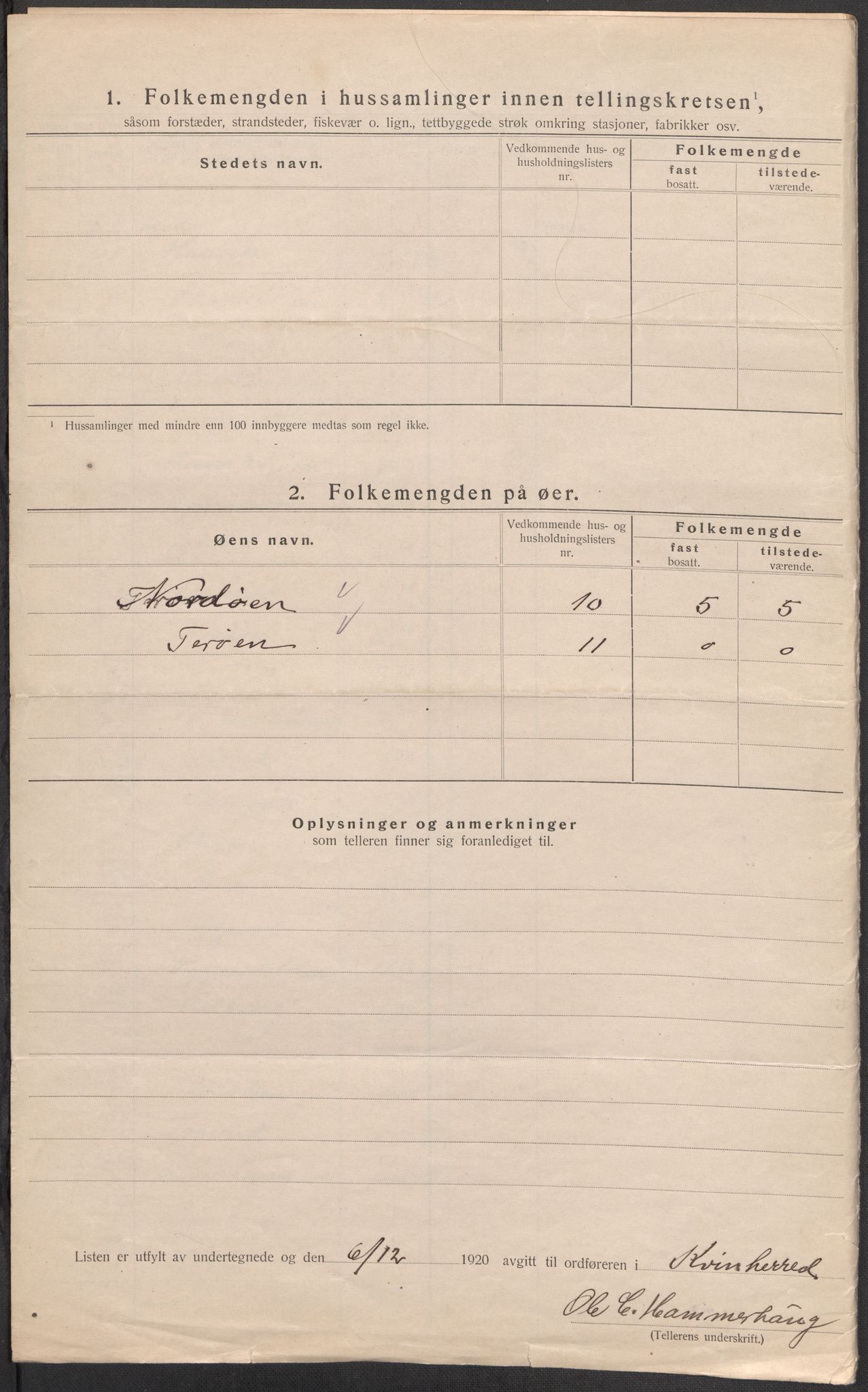 SAB, 1920 census for Kvinnherad, 1920, p. 7