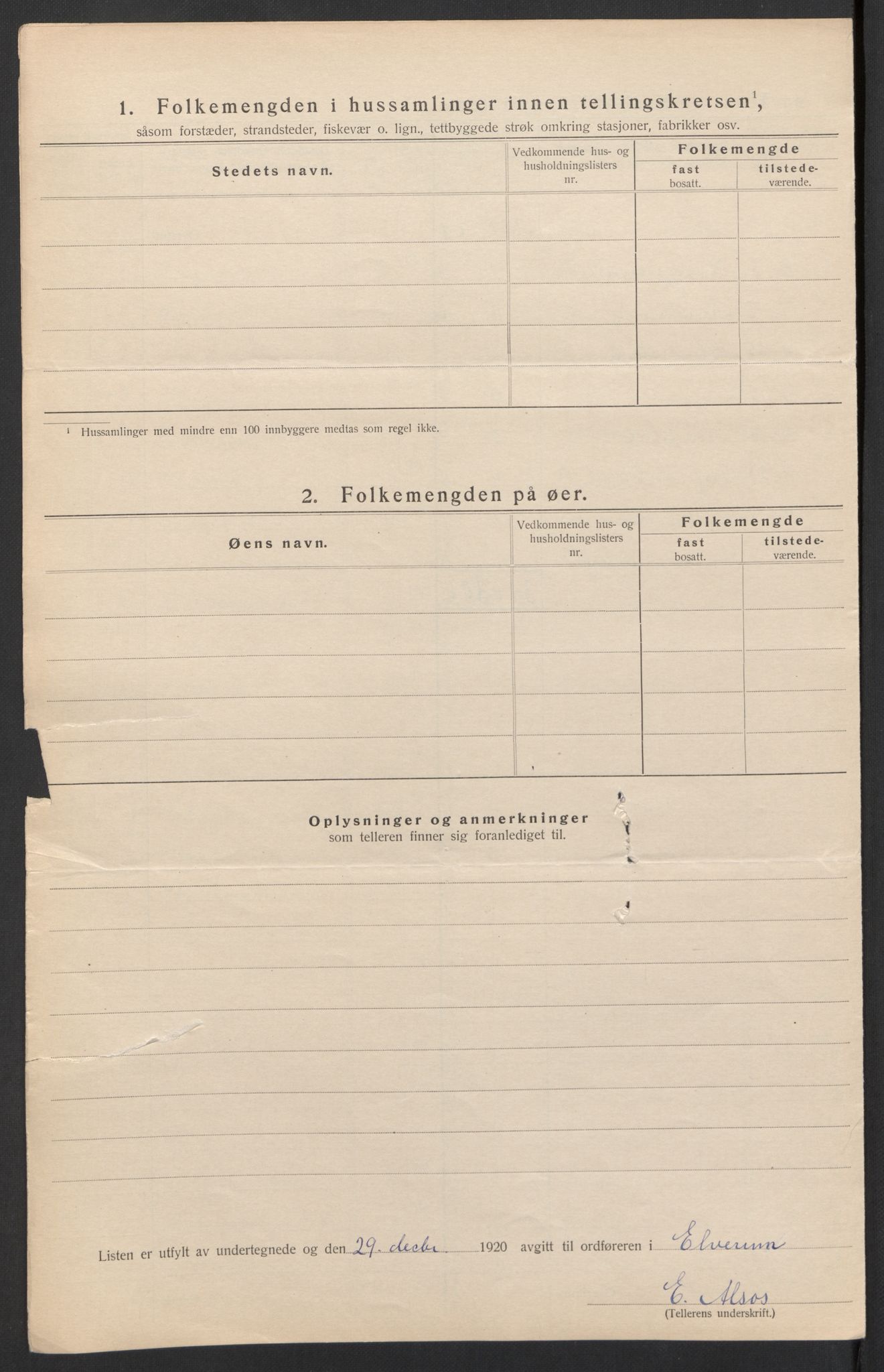 SAH, 1920 census for Elverum, 1920, p. 18