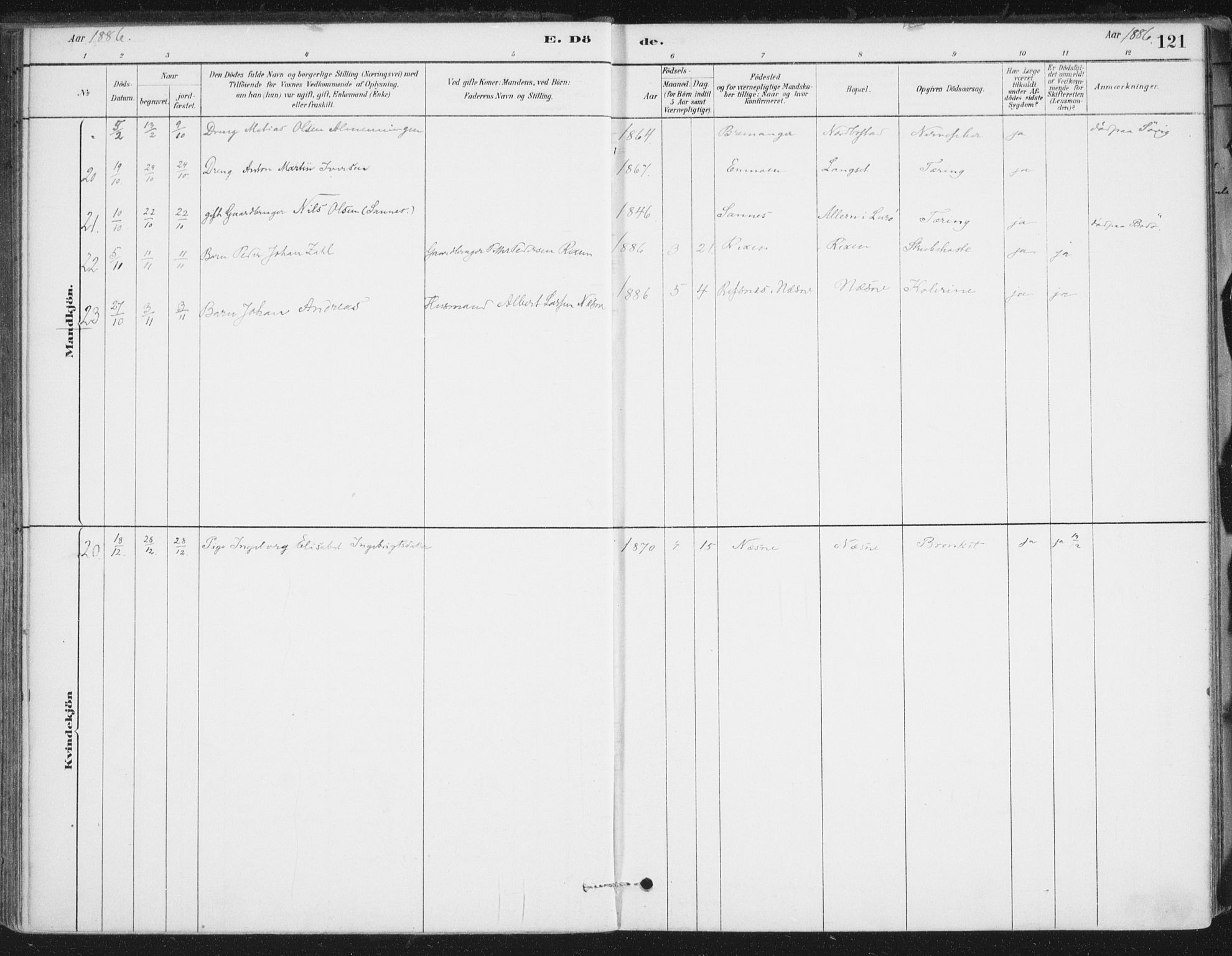 Ministerialprotokoller, klokkerbøker og fødselsregistre - Nordland, AV/SAT-A-1459/838/L0553: Parish register (official) no. 838A11, 1880-1910, p. 121