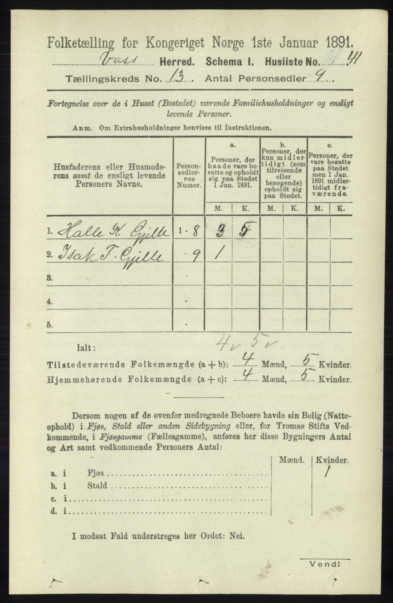 RA, 1891 census for 1235 Voss, 1891, p. 6877