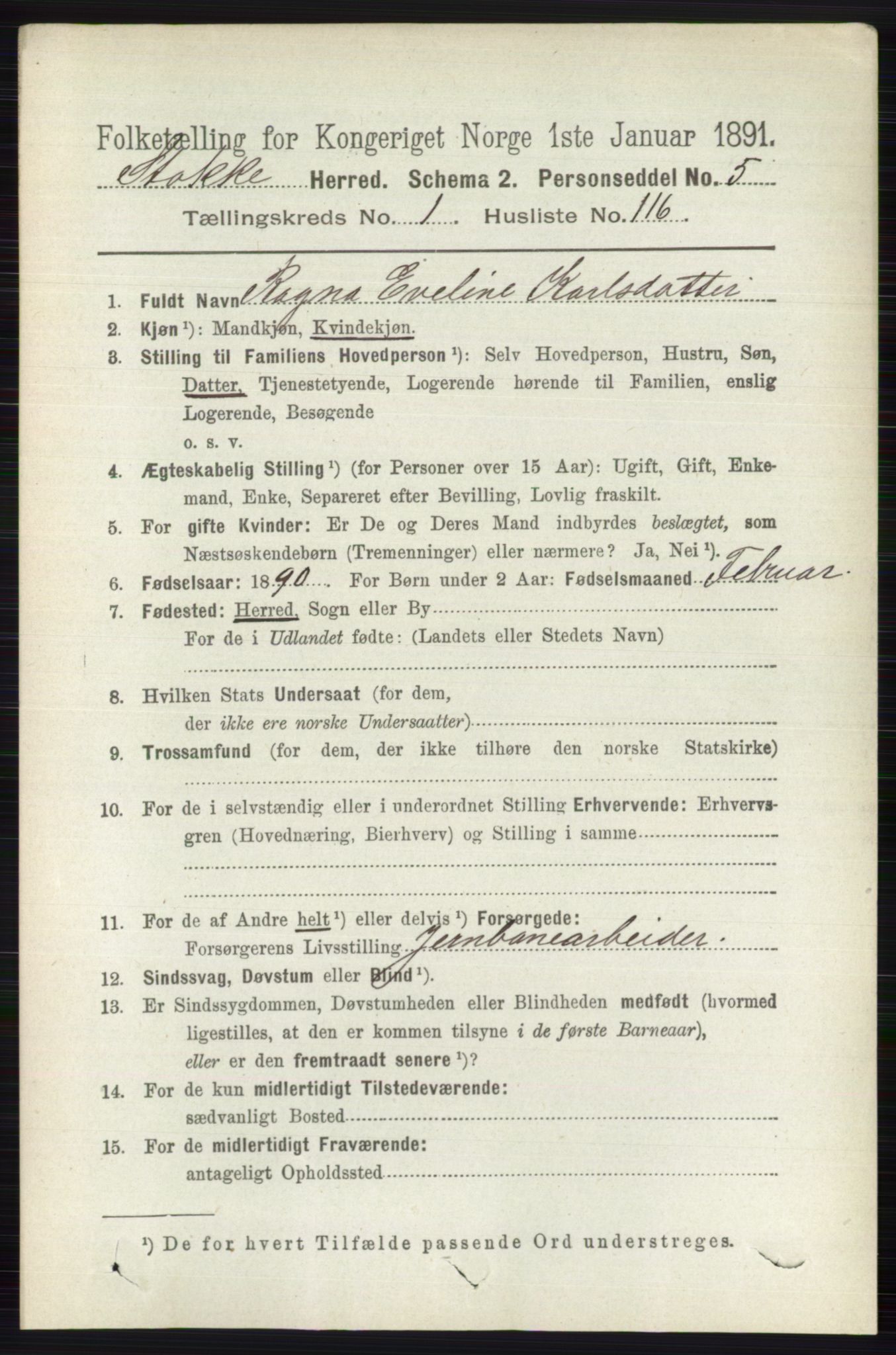 RA, 1891 census for 0720 Stokke, 1891, p. 853