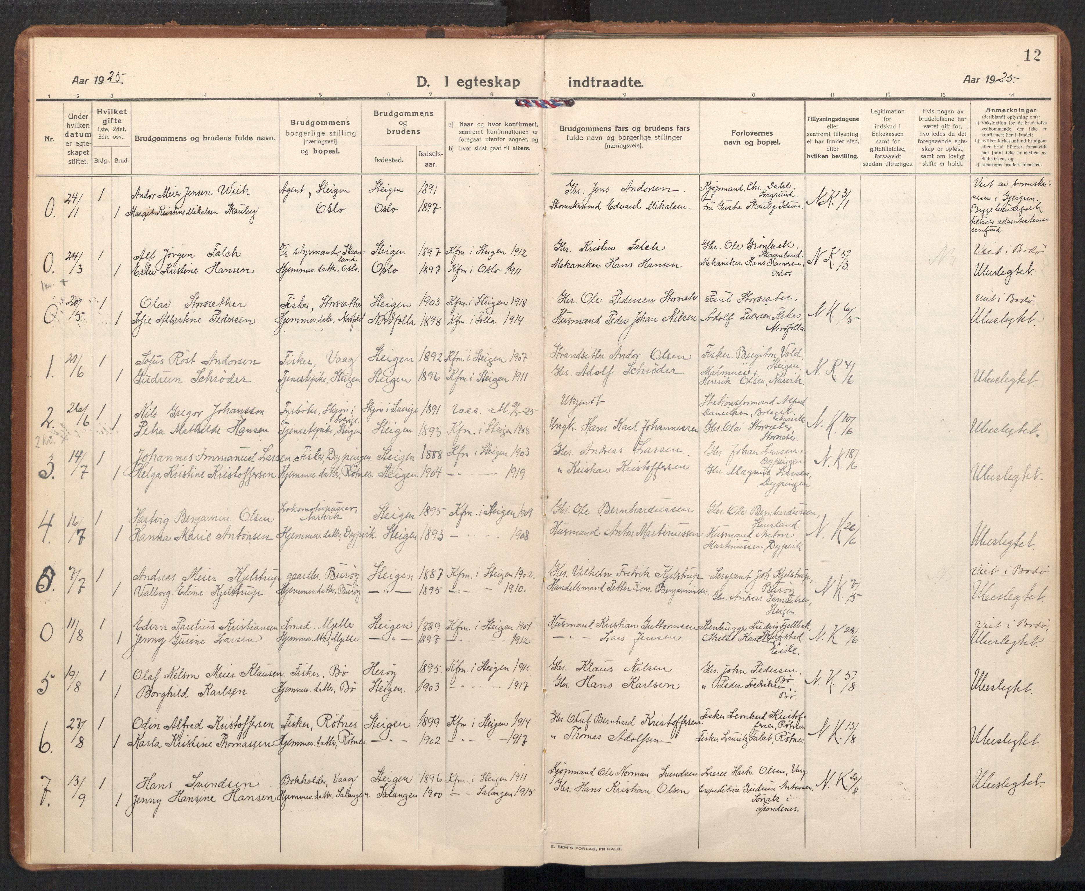 Ministerialprotokoller, klokkerbøker og fødselsregistre - Nordland, SAT/A-1459/855/L0809: Parish register (official) no. 855A18, 1921-1939, p. 12