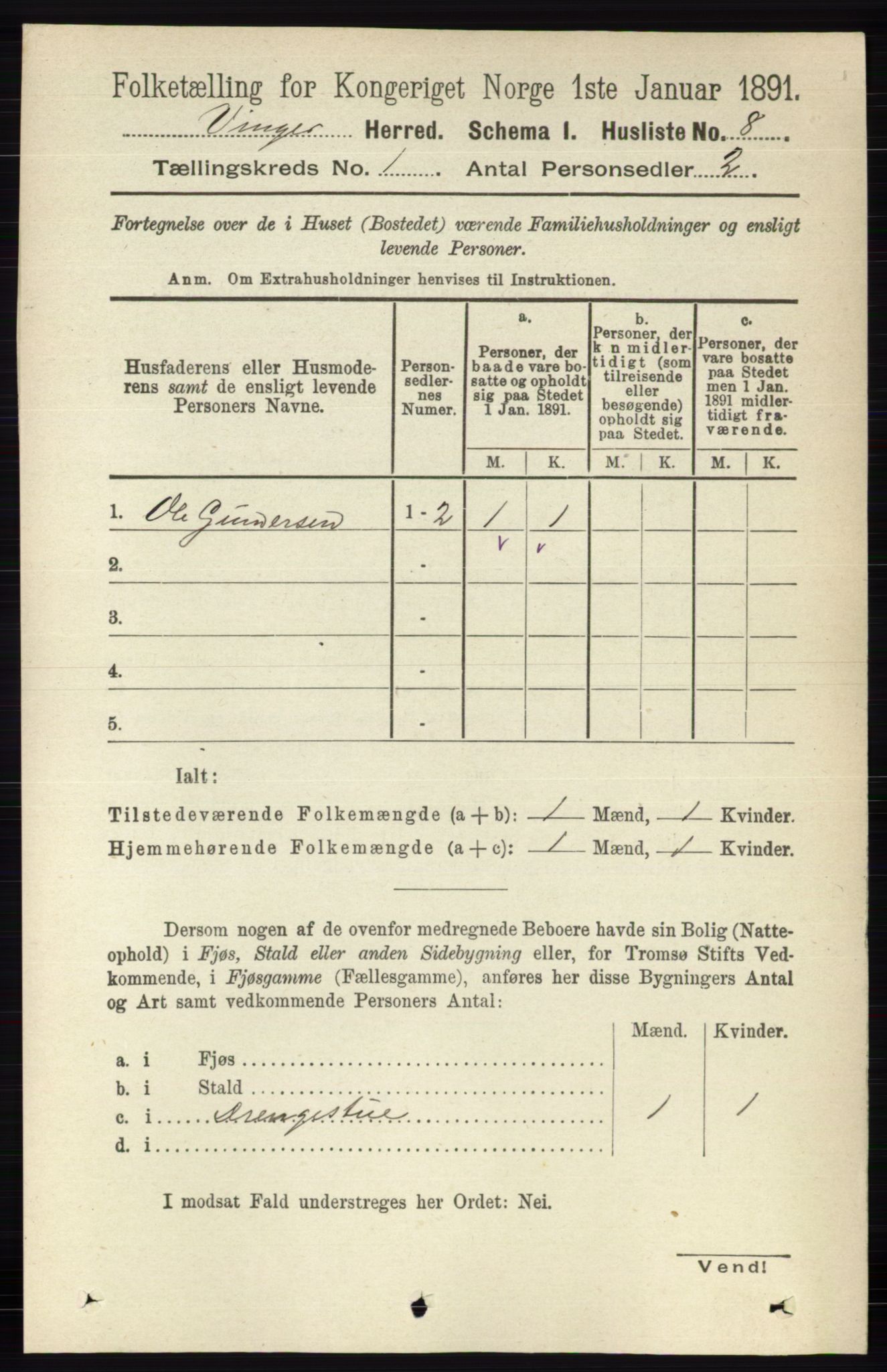 RA, 1891 census for 0421 Vinger, 1891, p. 40