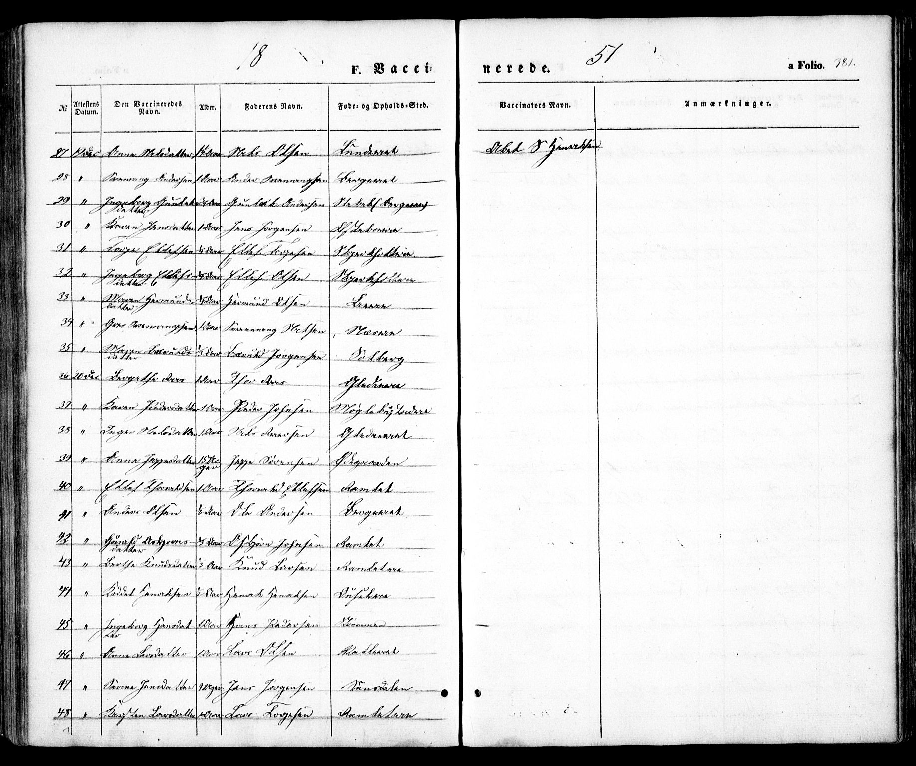 Holt sokneprestkontor, AV/SAK-1111-0021/F/Fa/L0008: Parish register (official) no. A 8, 1849-1860, p. 381