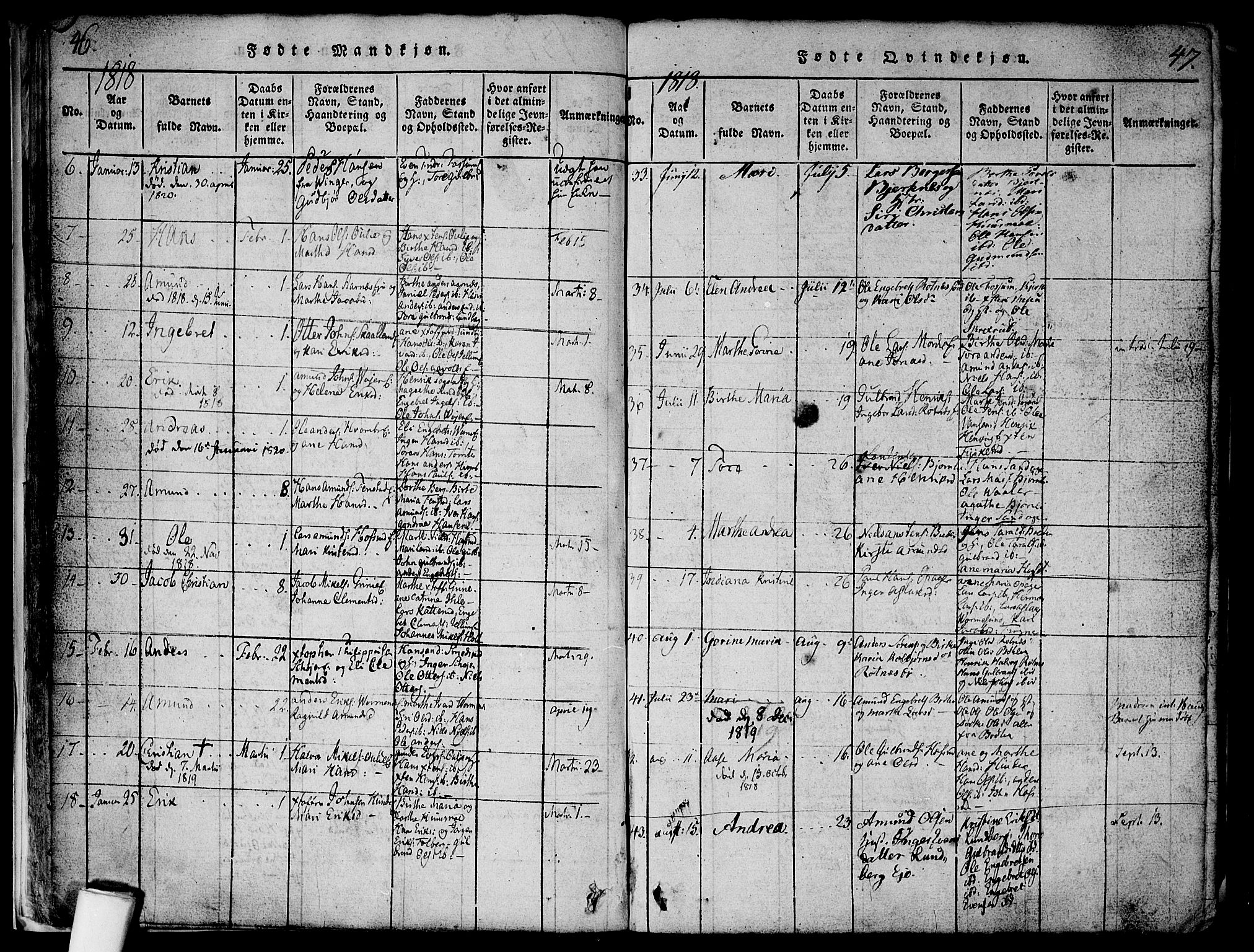 Nes prestekontor Kirkebøker, AV/SAO-A-10410/F/Fa/L0005: Parish register (official) no. I 5, 1815-1835, p. 46-47