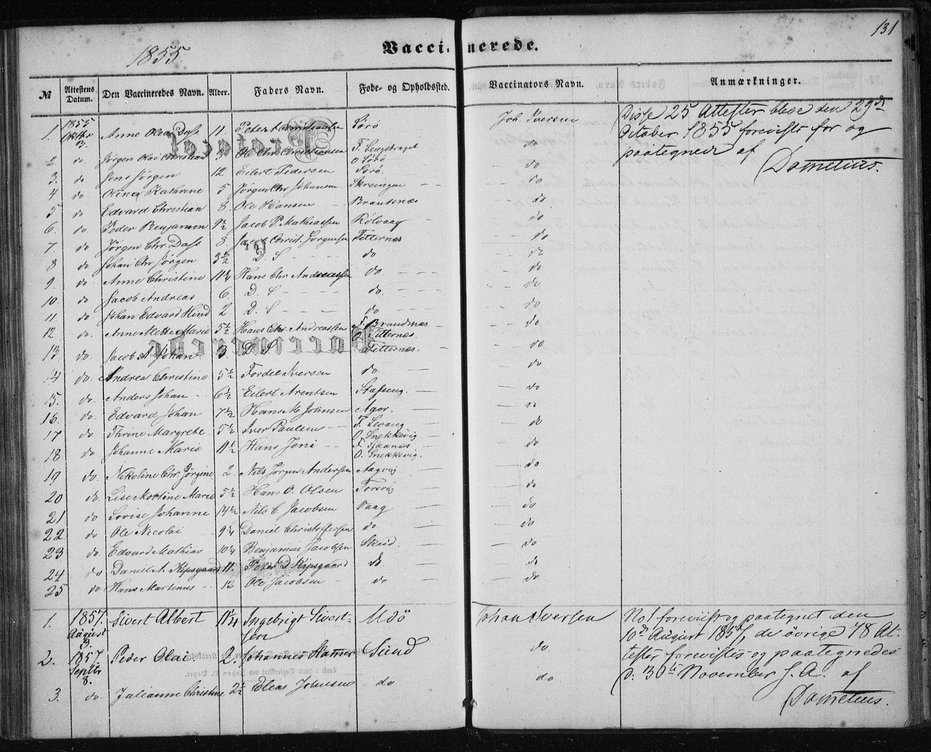 Ministerialprotokoller, klokkerbøker og fødselsregistre - Nordland, AV/SAT-A-1459/835/L0523: Parish register (official) no. 835A01, 1855-1865, p. 131