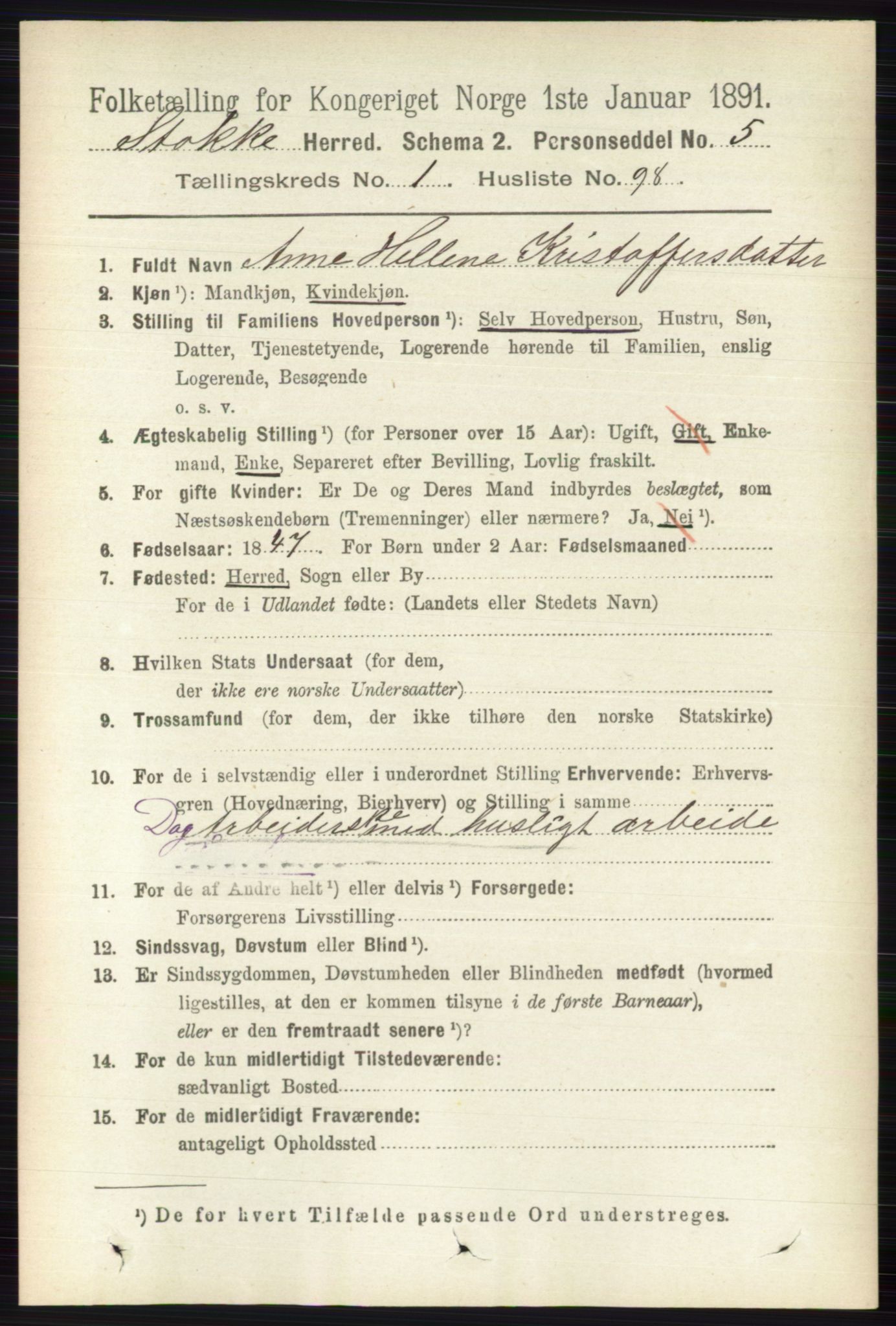 RA, 1891 census for 0720 Stokke, 1891, p. 744