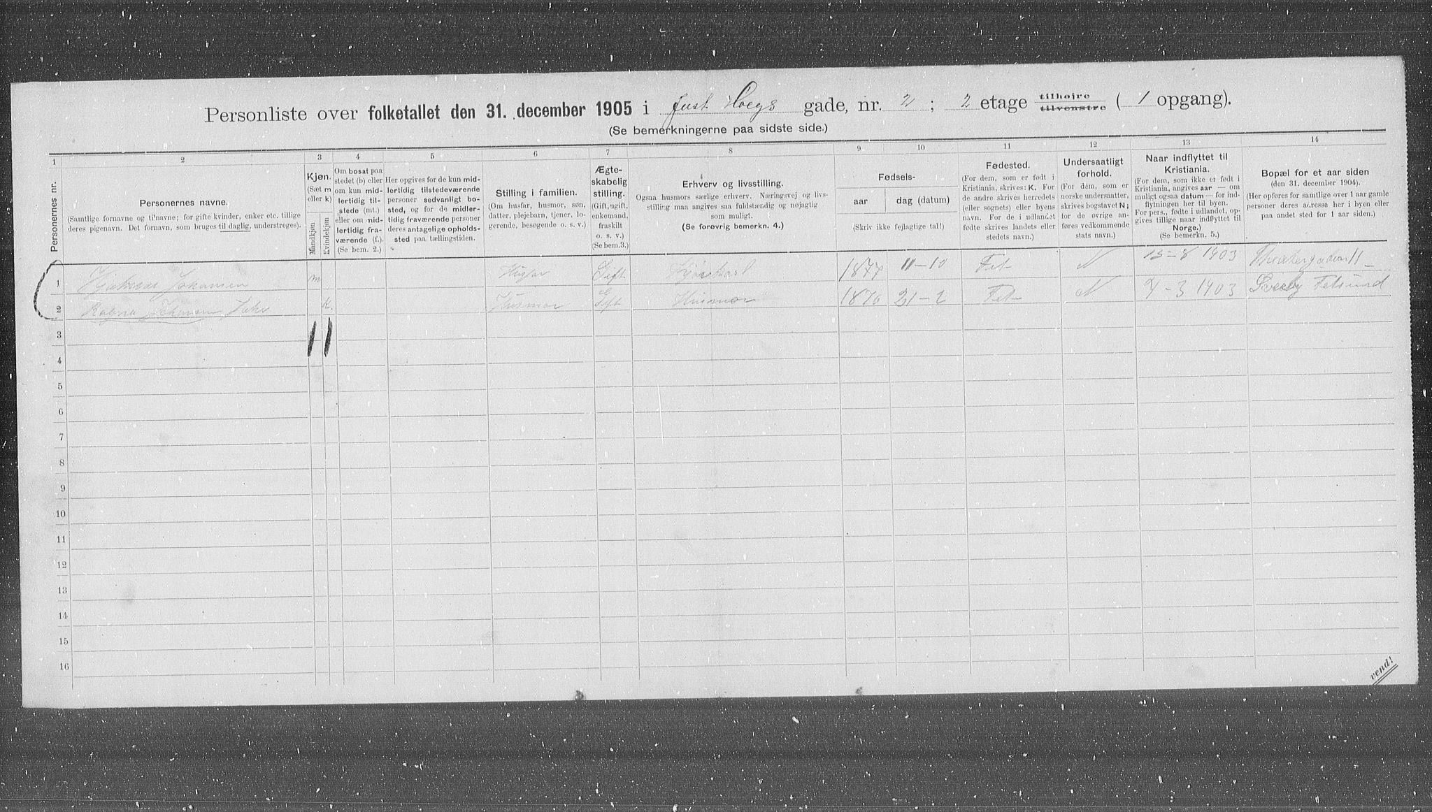 OBA, Municipal Census 1905 for Kristiania, 1905, p. 24994