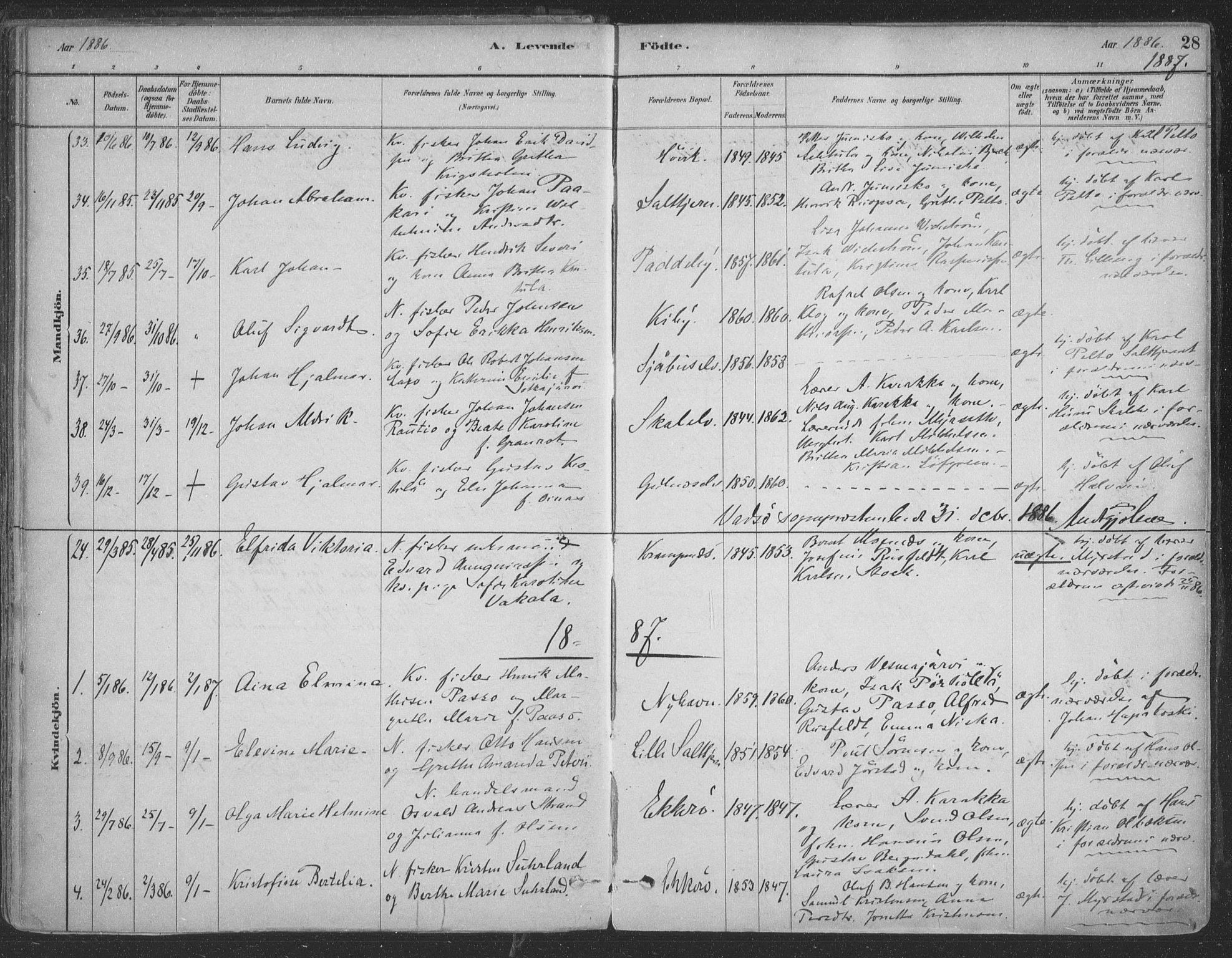 Vadsø sokneprestkontor, SATØ/S-1325/H/Ha/L0009kirke: Parish register (official) no. 9, 1881-1917, p. 28
