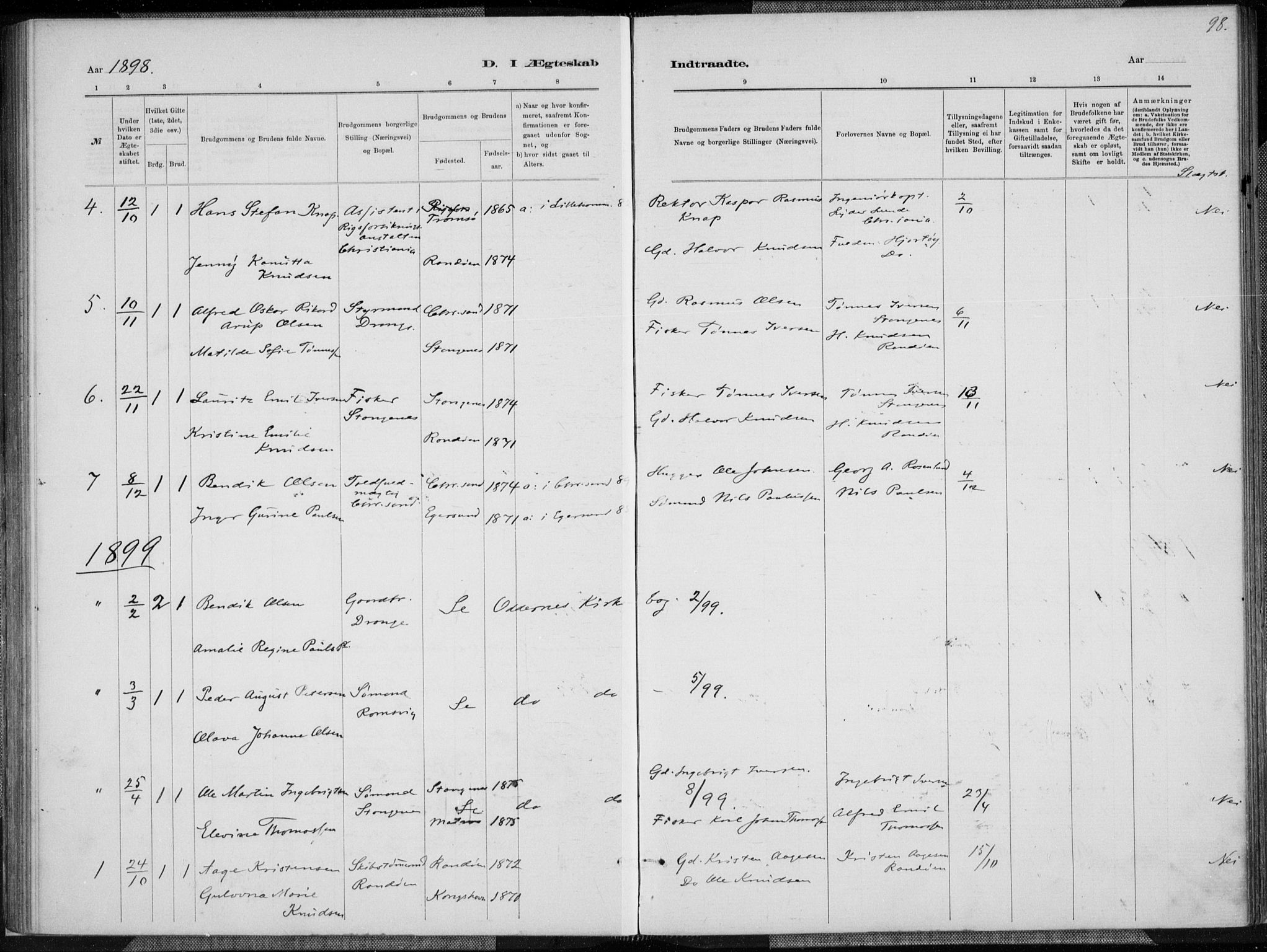 Oddernes sokneprestkontor, AV/SAK-1111-0033/F/Fa/Fab/L0002: Parish register (official) no. A 2, 1884-1903, p. 98