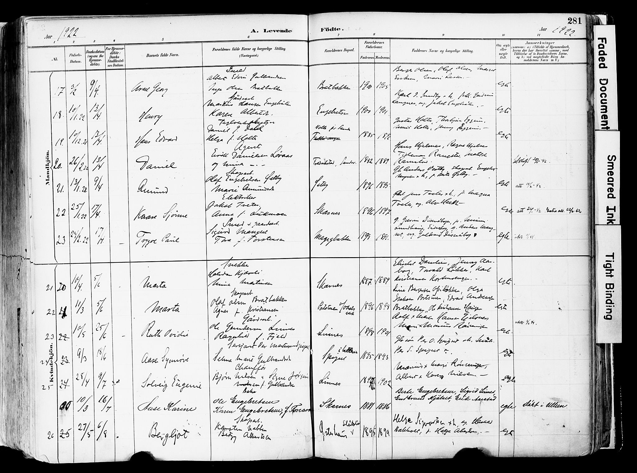 Sør-Odal prestekontor, AV/SAH-PREST-030/H/Ha/Haa/L0006: Parish register (official) no. 6, 1886-1931, p. 281