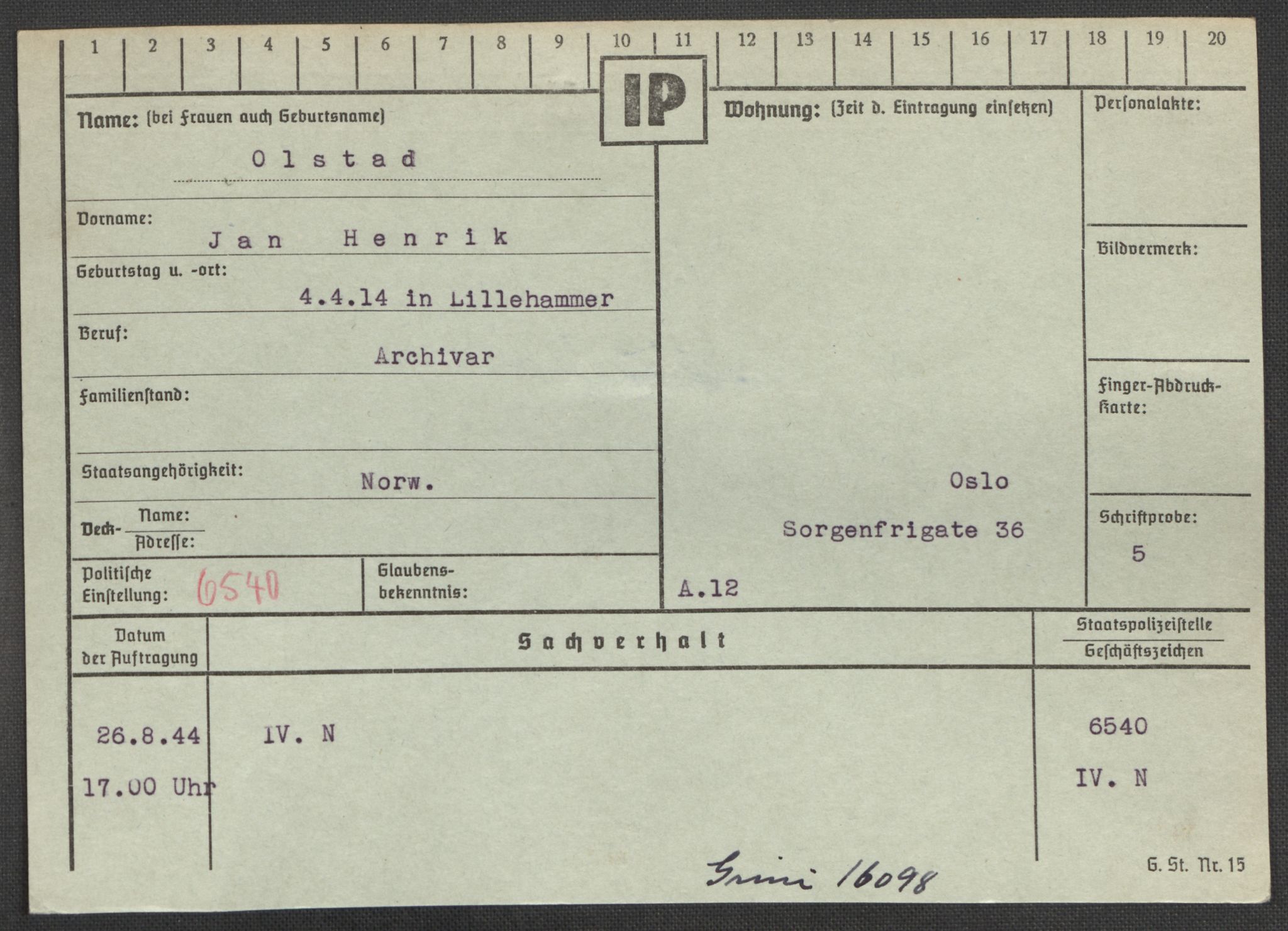 Befehlshaber der Sicherheitspolizei und des SD, AV/RA-RAFA-5969/E/Ea/Eaa/L0008: Register over norske fanger i Møllergata 19: Oelze-Ru, 1940-1945, p. 428