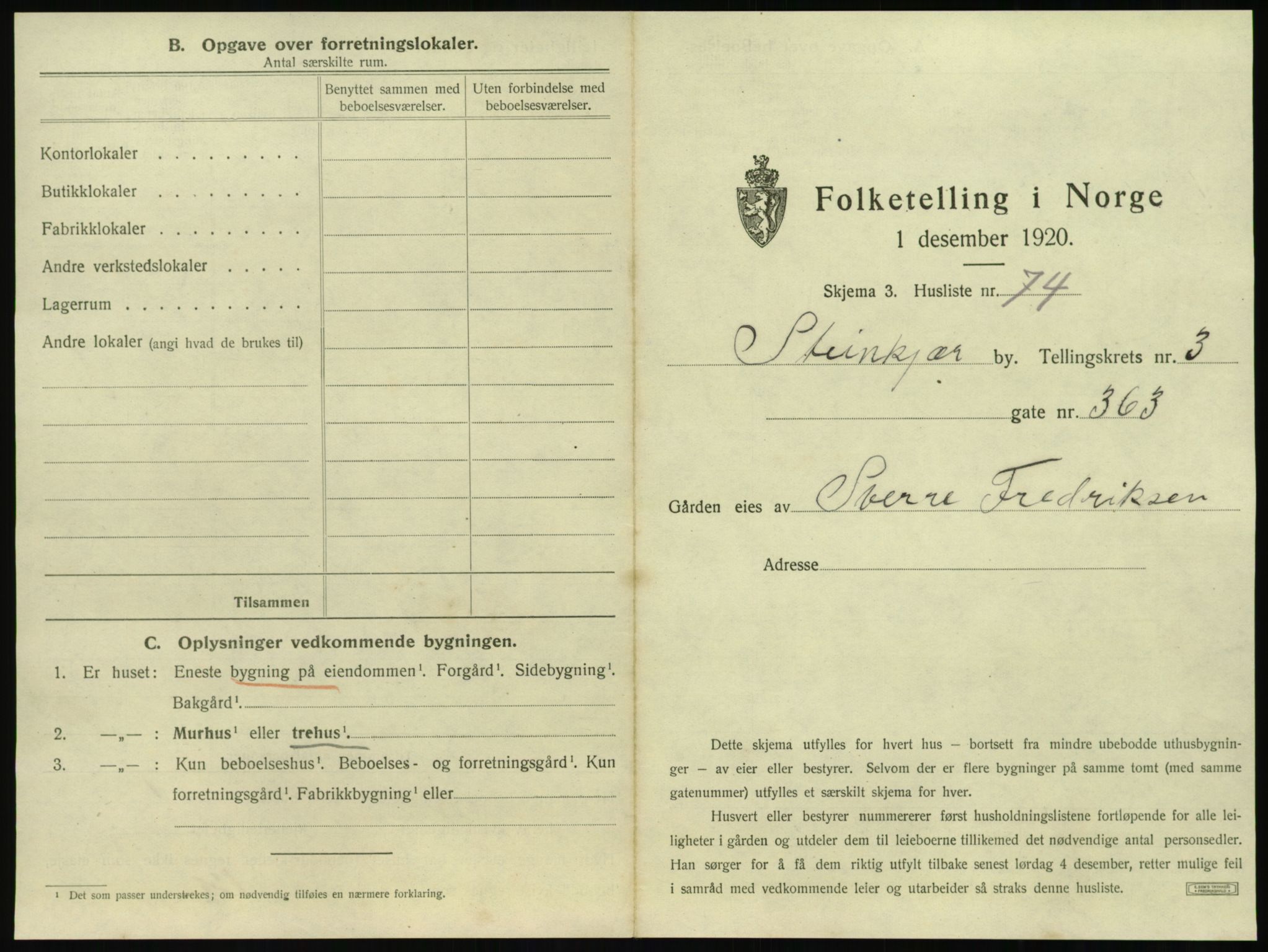 SAT, 1920 census for Steinkjer, 1920, p. 562