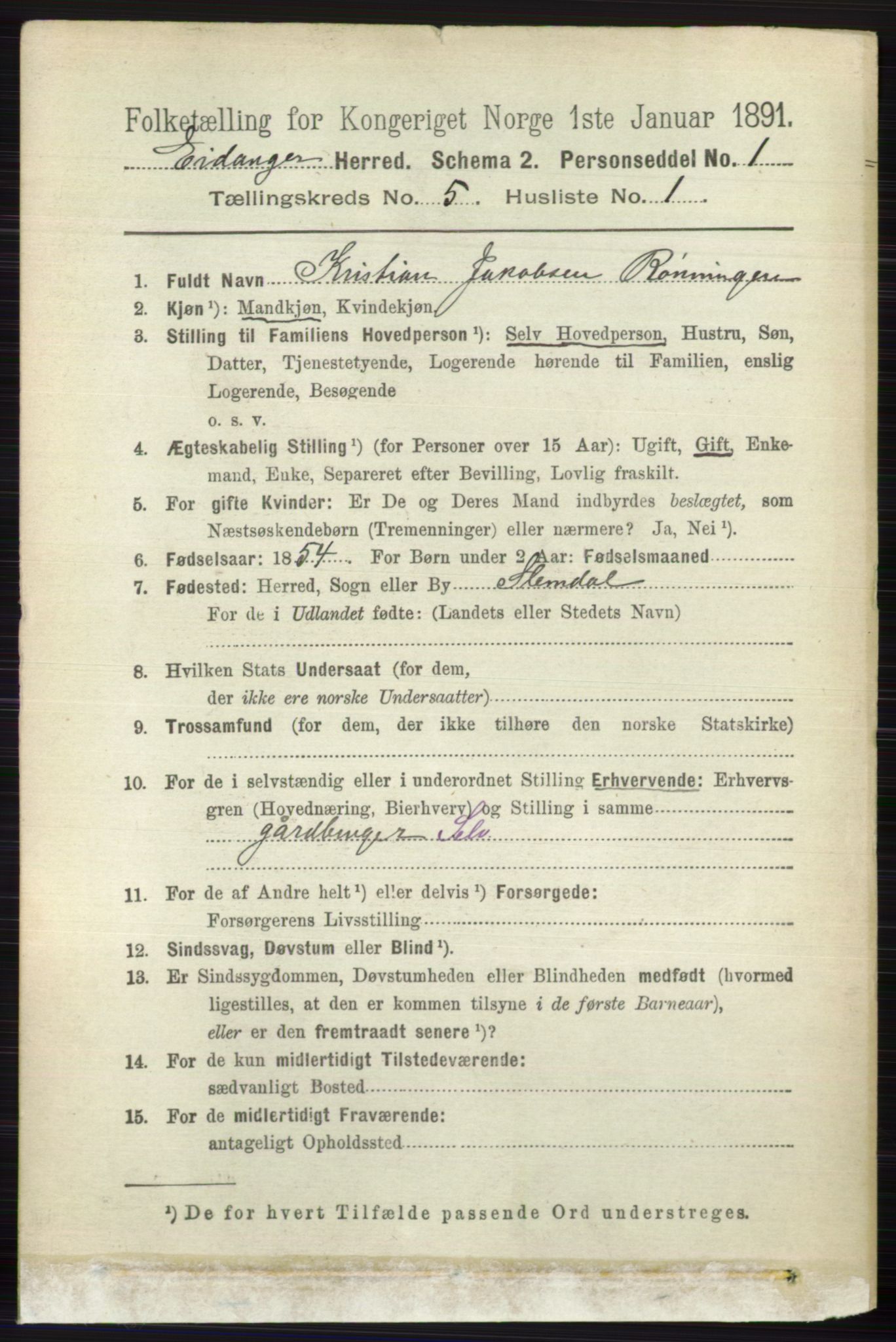 RA, 1891 census for 0813 Eidanger, 1891, p. 2271